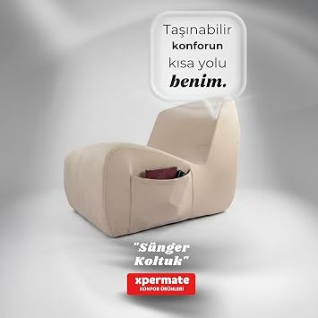 Xpermate Sünger Koltuk Tekli Yer Koltuğu İskeletsiz Taşınabilir Oturma Koltuğu Salon Çocuk Balkon Bej