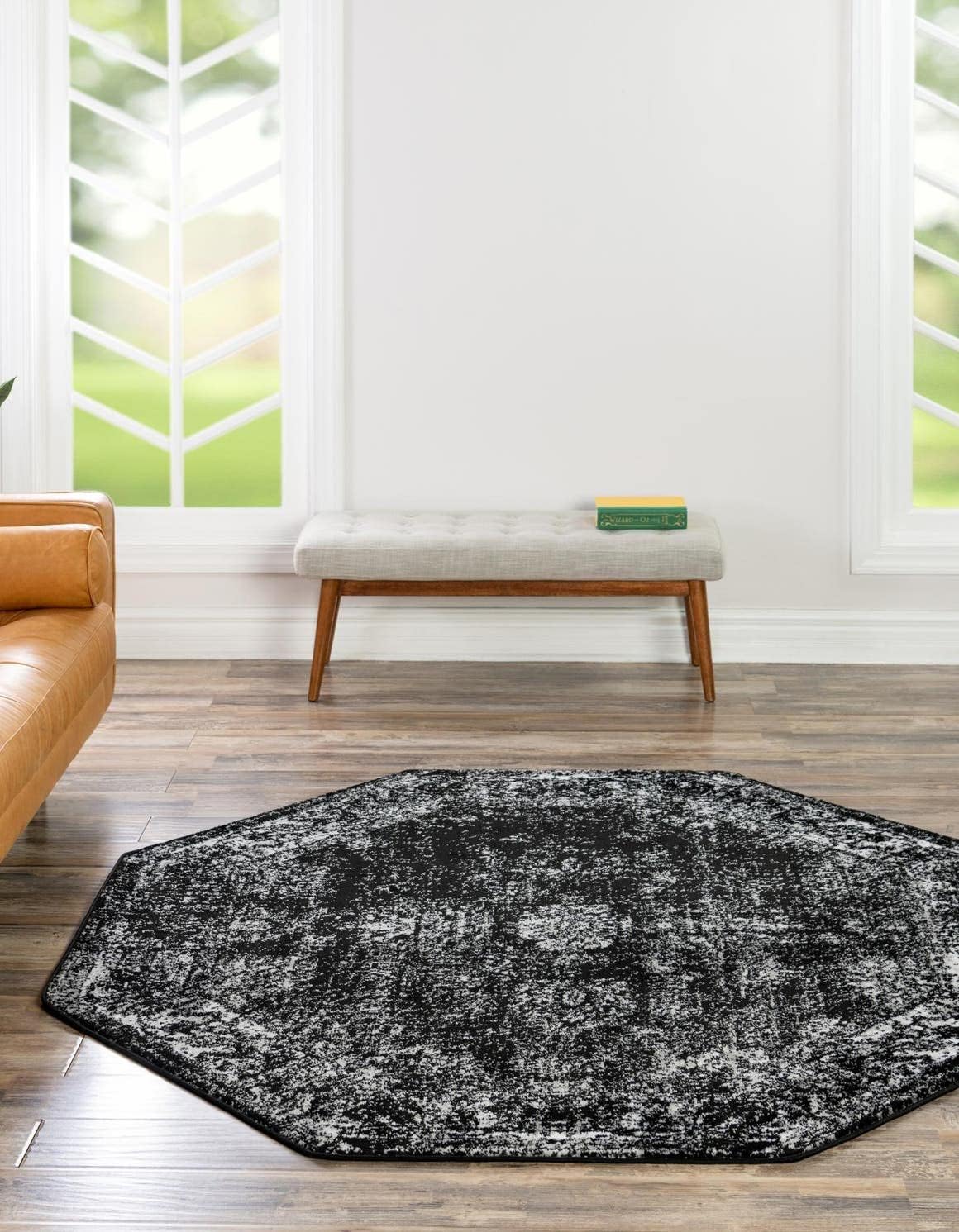 Unique Loom Sofia Collection Area Rug - Casino (4' 1" Octagon, Black/ Ivory)