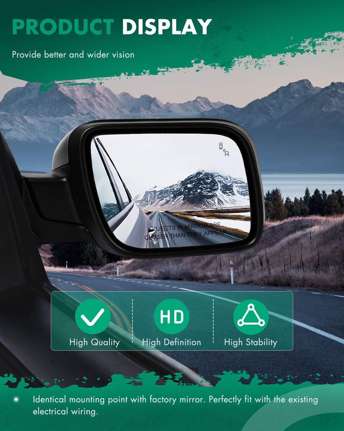 SCITOO Passenger Side View Mirror Fit For 2016-2019 For Ford For Explorer Power | Heated | Blind Spot Detection |Turn Signal And Puddle Light 11Pins Right Outside Exterior Mirror GB5Z-17682-TCPTM