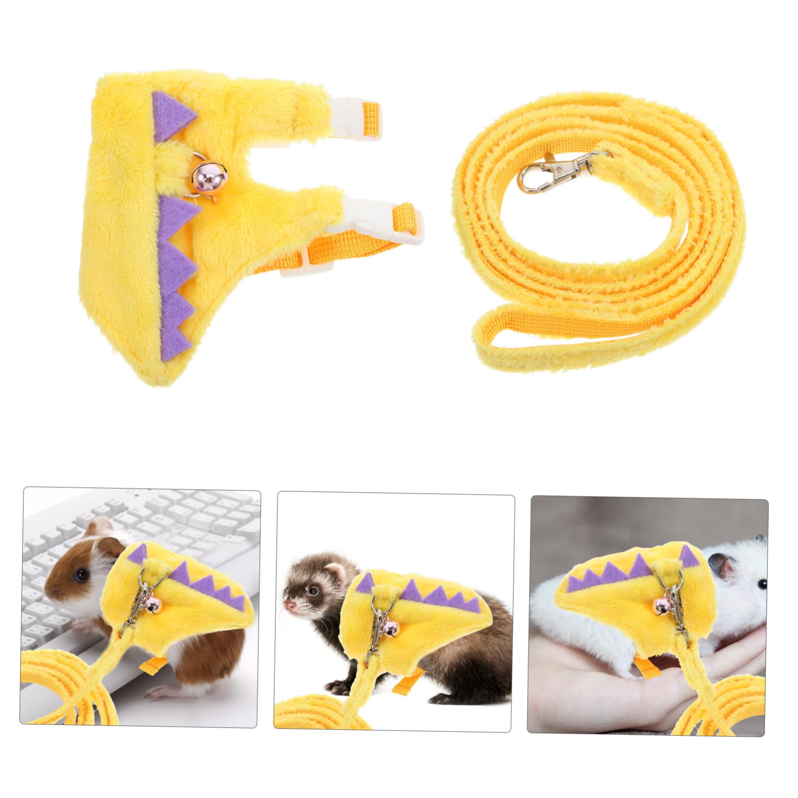 ERINGOGO Laisse pour Petit Animal de Compagnie Harnais en Peluche Courte, Matériau Non Tissé Robuste, pour Promenade en Extérieur et Dressage, Design Dinosaure Adorable