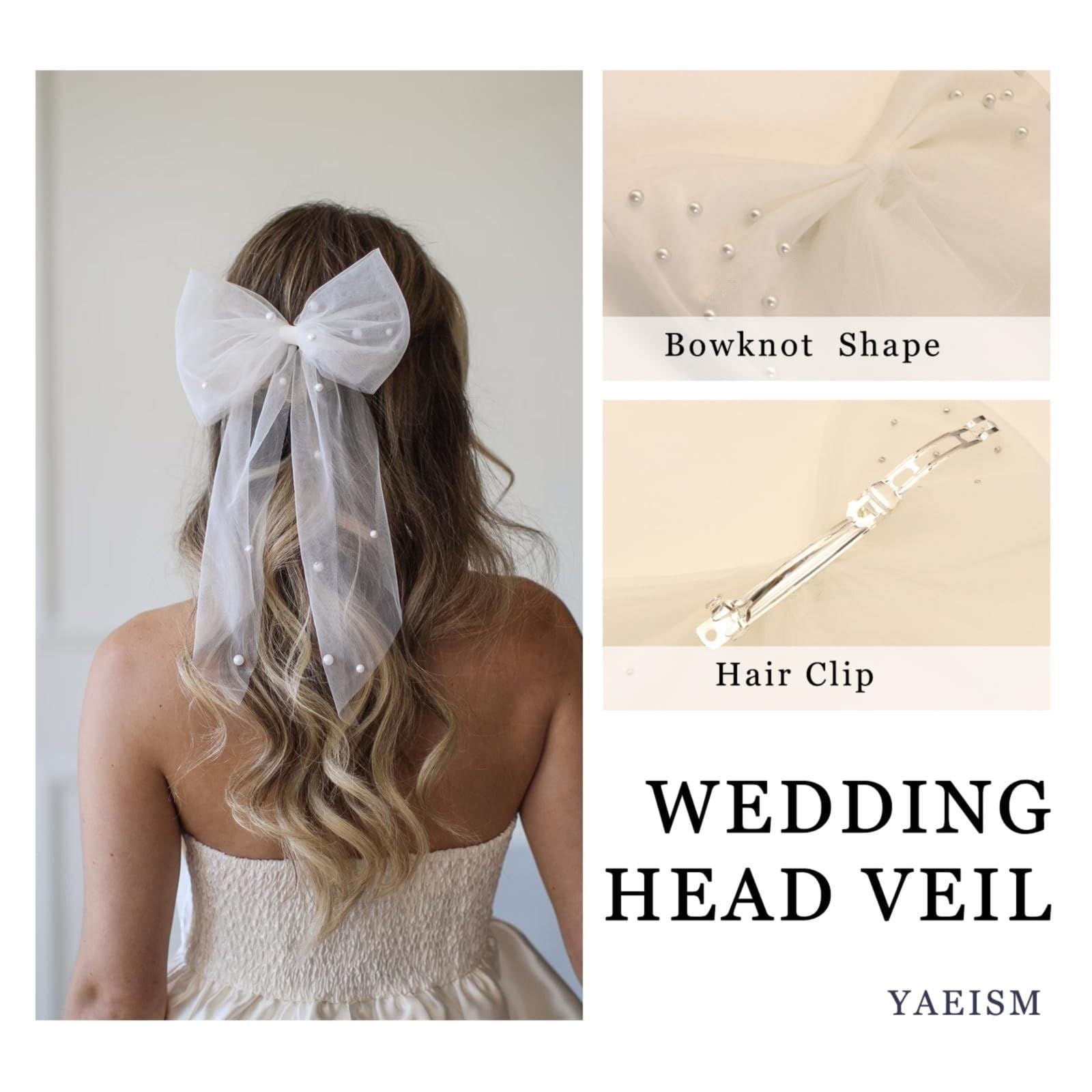 Jaciya Fermaglio Per Capelli Fiocco Bianco Sposa - Clip Con Scritta 'BRIDE' Ricamata, Strass, Accessorio Addio Al Nubilato E Matrimonio