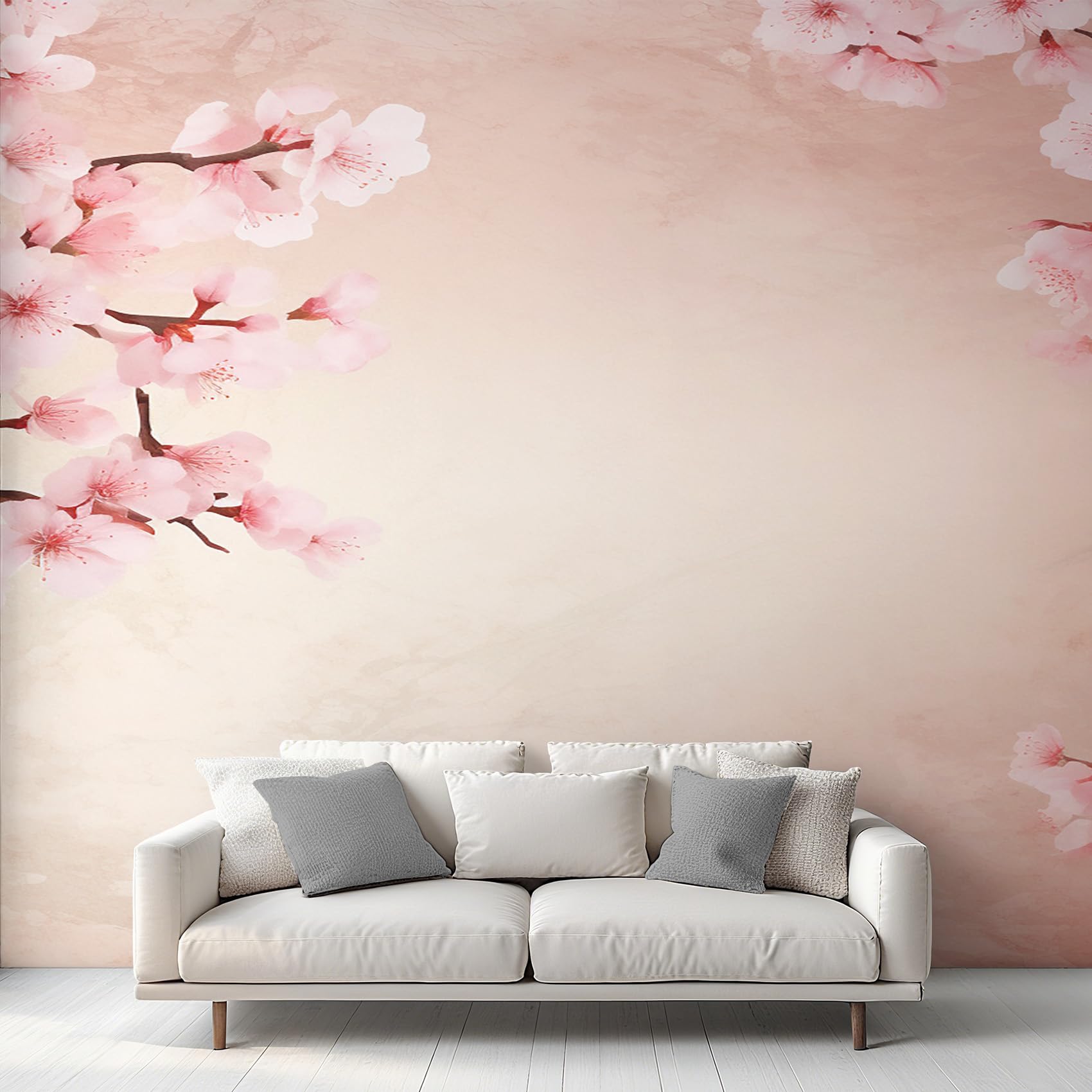 Papier peint fleurs de cerisier rose panoramique intissé fresque murale salon