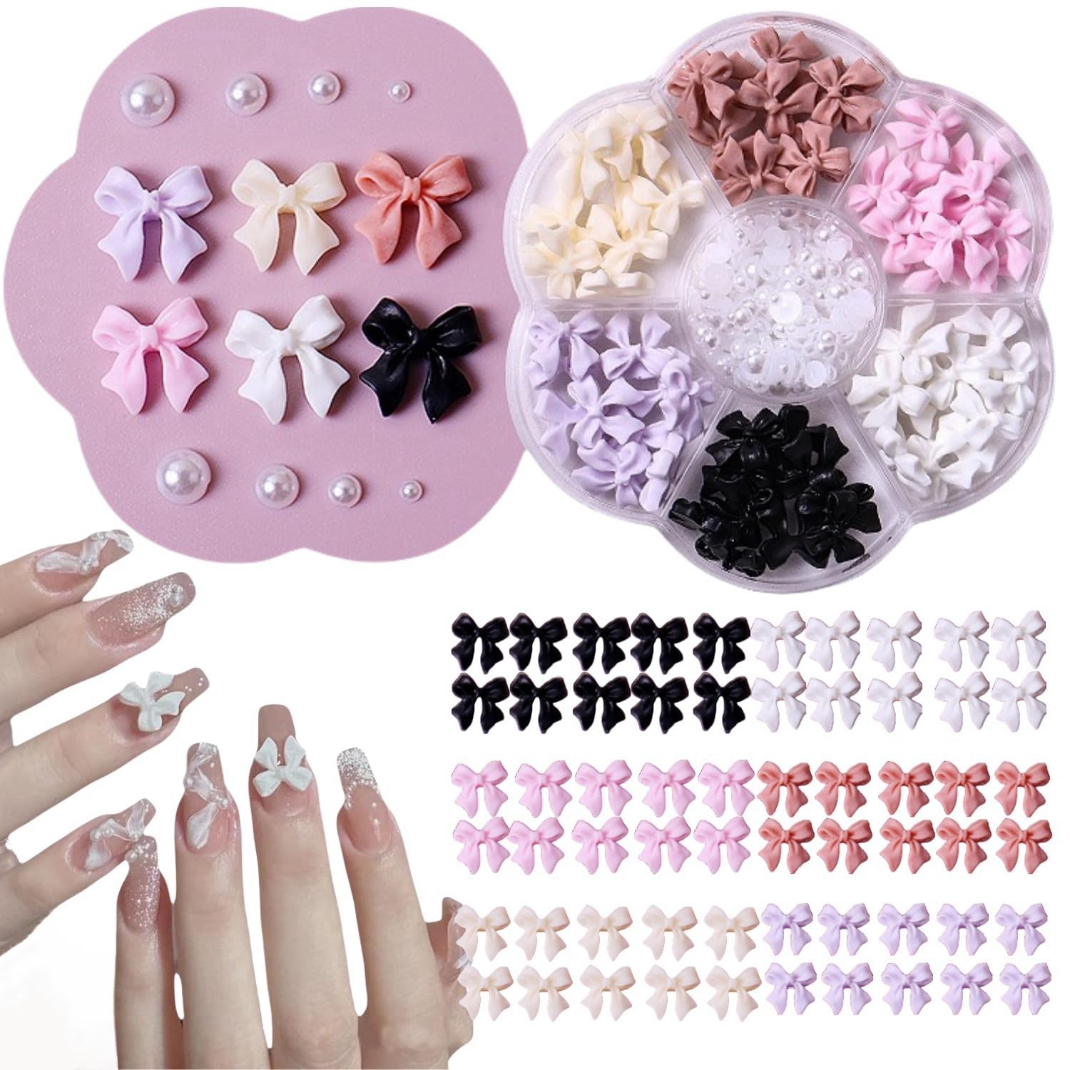 Gulenvailo 70個 かわいいネイルアートチャーム ネイルパーツ スライム ネイルチャーム リボン 蝶 カメリア 椿 かわいくファッション 3D 樹脂チャーム ハンドメイド 蝶結び ファッション各種キット ネイルデザイン用品 DIYクラフトアクセサリー