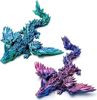 2 PCS 3D Printed Dragon with Wings, 3D Dragon 9" Articulated Winged Dragon for Home Office Decor Executive Desk Toys, Purple and Bluegreen