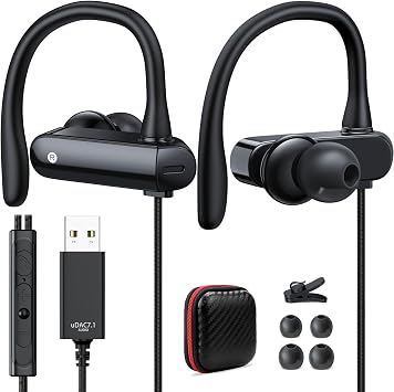 USB Headphone with Over Ear Hook for PC Computer,8.2FT Wired Earbuds with Mute Mic Volume Control,USB A Earphone for Chromebook Laptop,Hifi Stereo Noise Canceling In-Ear Headset for School Office Zoom