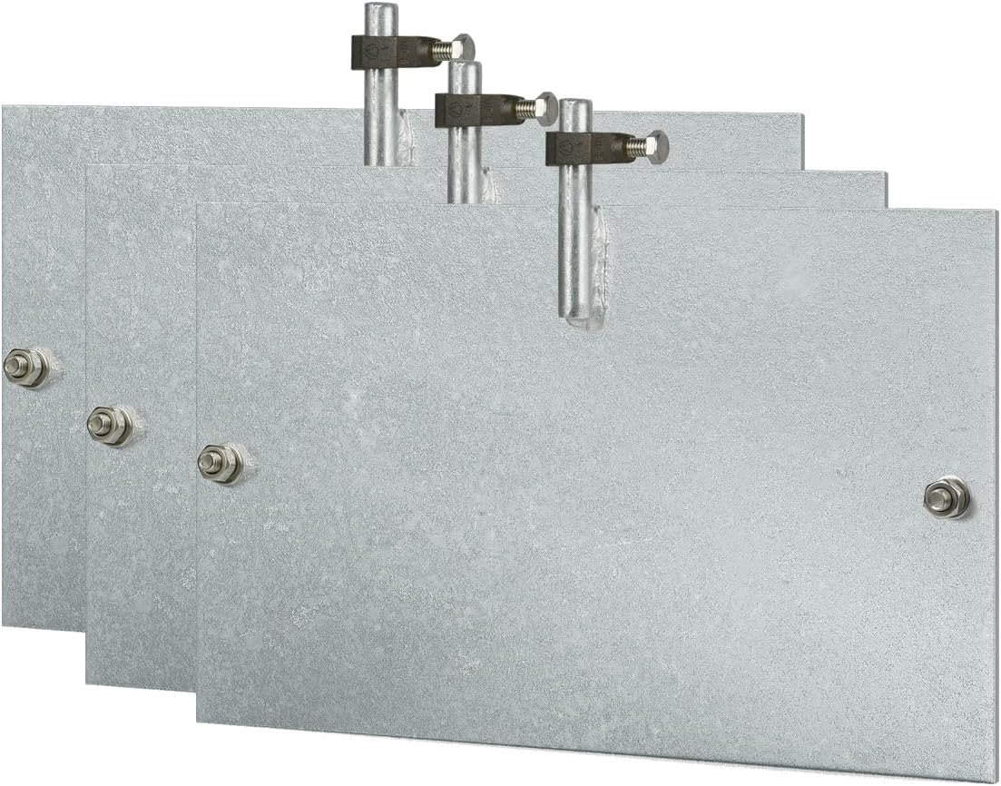 Steel Ground Plate,HDG, with 5/8 Direct Burial Connector UL Listed, 16" x 10" x 1/4" for Grounding Rod System Lightning Protection (3PC 16" x 10" x 1/4" HDG Ground Plate)