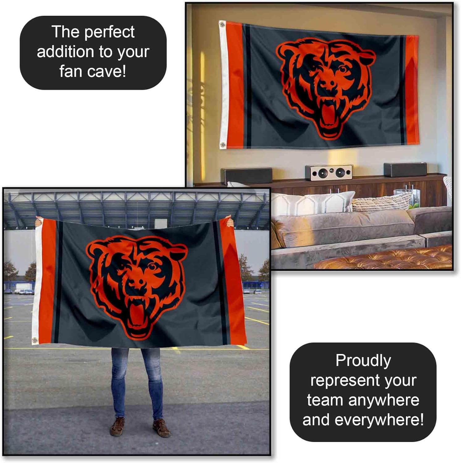 Chicago Bears Blackout Sideline Flag Outdoor Indoor 3x5 Foot Banner - Image 5