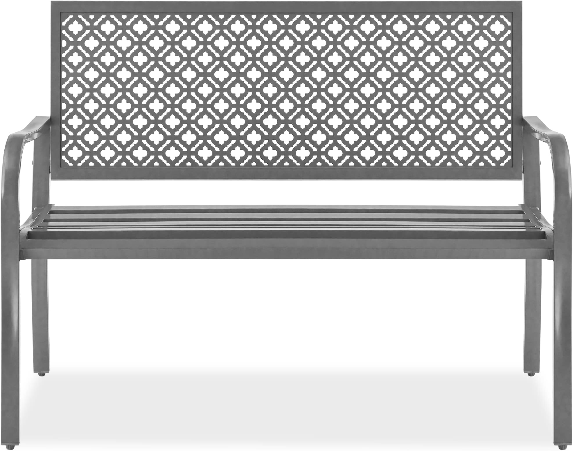 Best Choice ProductsIndoor Outdoor Steel Bench, 2-Person Chair, Metal Furniture for Patio, Porch, Entryway w/Geometric Backrest, 790lb Capacity - Gray