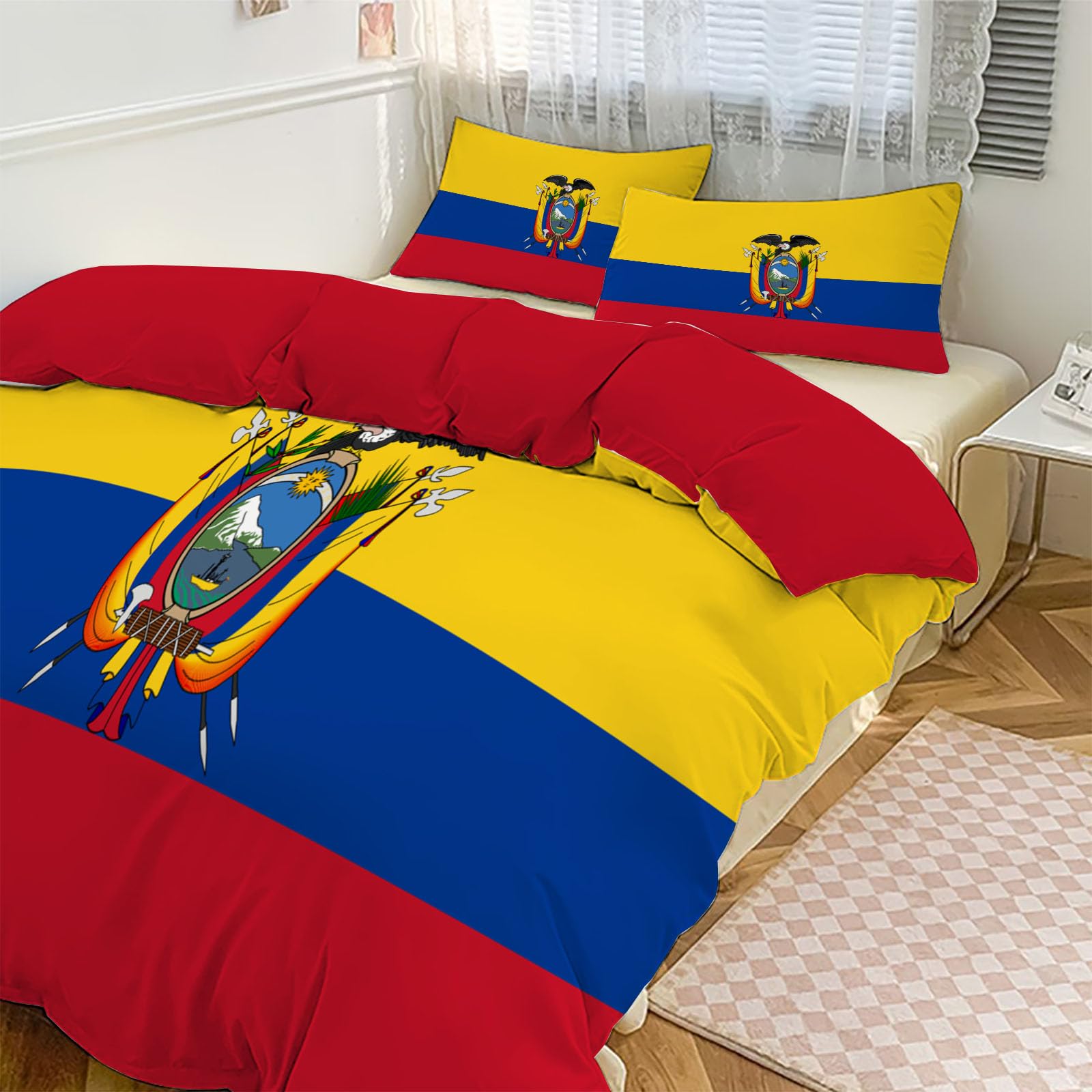 Parure de lit 220x240 adulte drapeau équatorien jaune moutarde 3 pièces