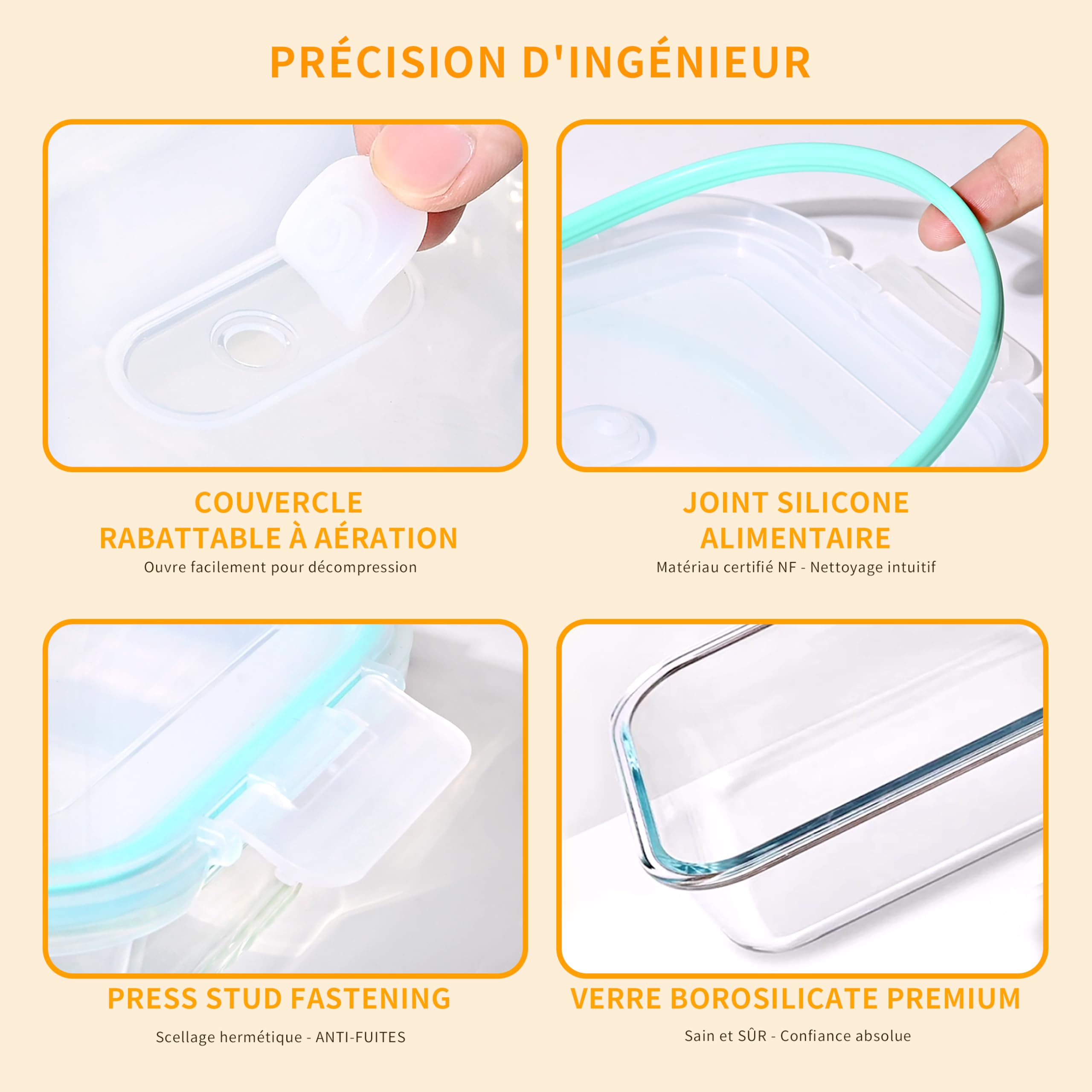 LNWSN Récipient en Verre avec Couvercle 4x1040ML, Verre avec Couvercle Récipient de Stockage des Aliments hermétique Extrêmement Solide pour éviter Le Transfert de Saveur, adapté aux gourmets