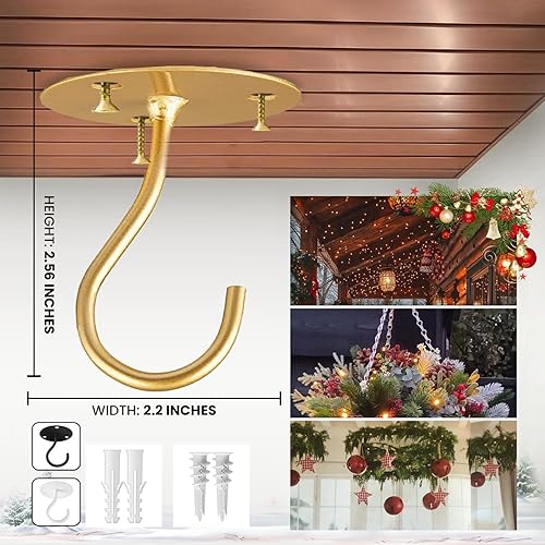 Miniatura 7 de Ganchos de techo para plantas colgantes, 4 piezas de 2.56 pulgadas con recubrimiento de polvo resistente, ganchos colgantes dorados para comederos