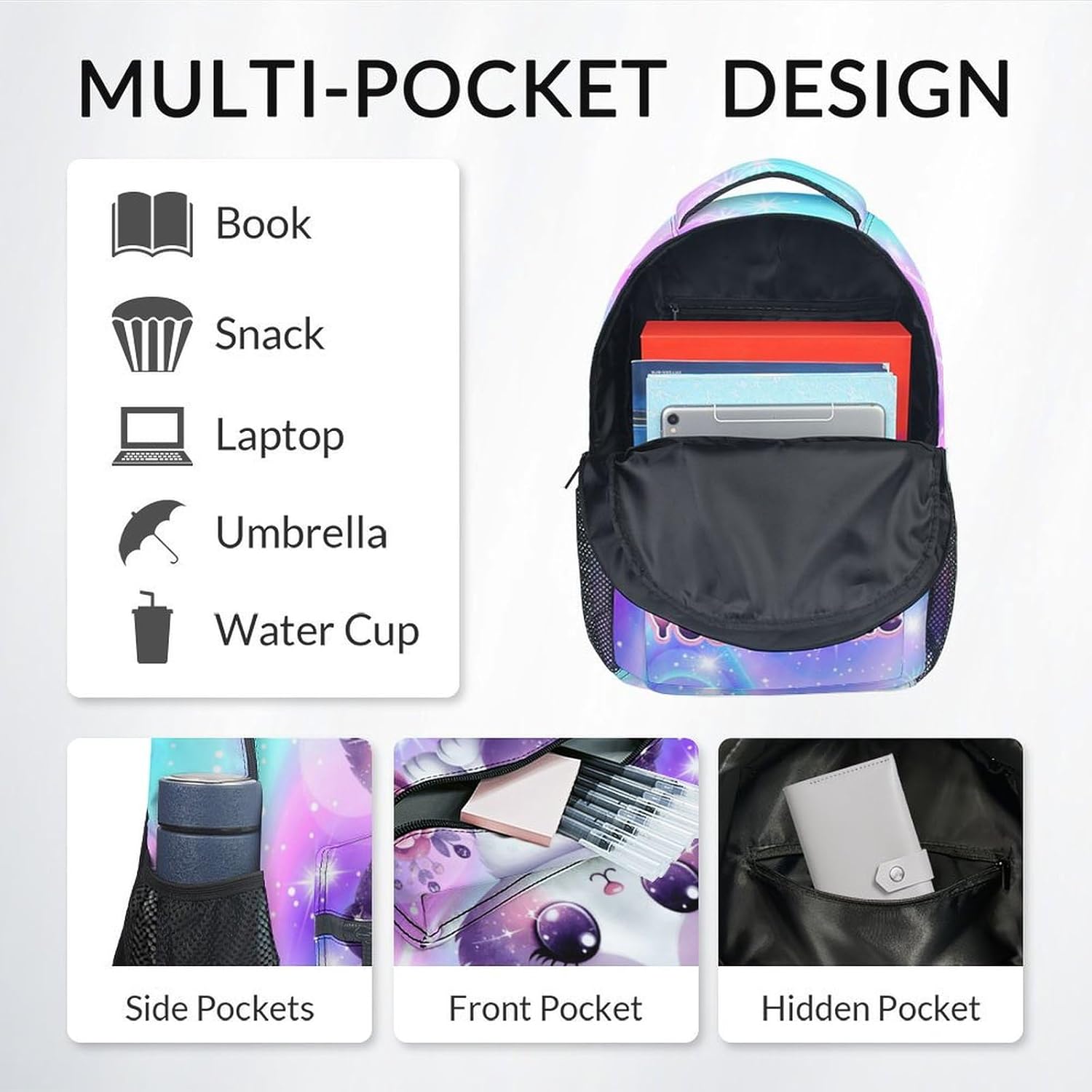 School Backpack, Cat Backpacks for Girls, Personalized Kids Bookbag, 17 Inch Custom Toddler Schoolbags for Kindergarten Primary