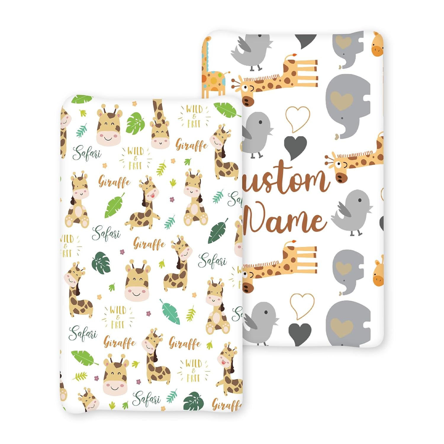 Custom Name Changing Pad Cover - 2 Piece Customizable Giraffe Changing Pad Cover - Cotton Toddler Baby Pee Pad Cover for Diaper Changing Table Nursery Protector