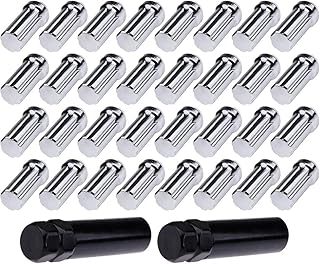 Set of 32 Silver 7 Spline Chrome Wheel lug Nuts + 2 Keys for Dodge Ram 2500/ Dodge Ram 2500 Ford E-250/ E-250 Econoline/ E-350 Econoline/ F-250/ F-350 Ram 2500 1988-2013 9/16” Drive Close End 2" Tall