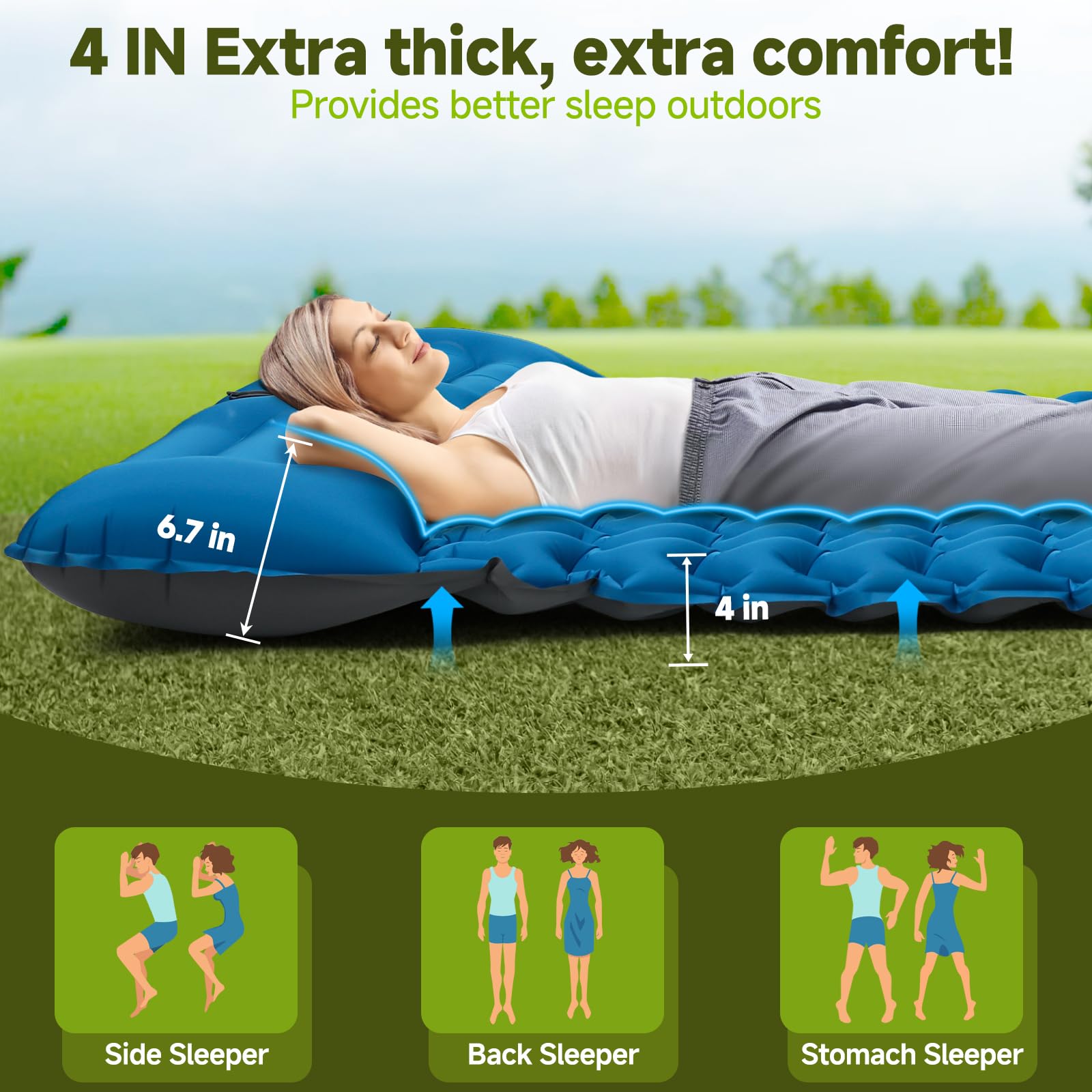 Self Inflating Sleeping Pad Mattress for Tent Camping: Inflatable Camping Bed with Built-in Foot Pump for Backpacking - 4