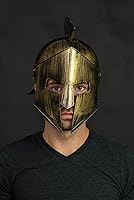 Vista 6 de Nicky Bigs Novelties Casco medieval de caballero griego espartano, disfraz de gladiador dorado, casco romano con máscara facial plegable