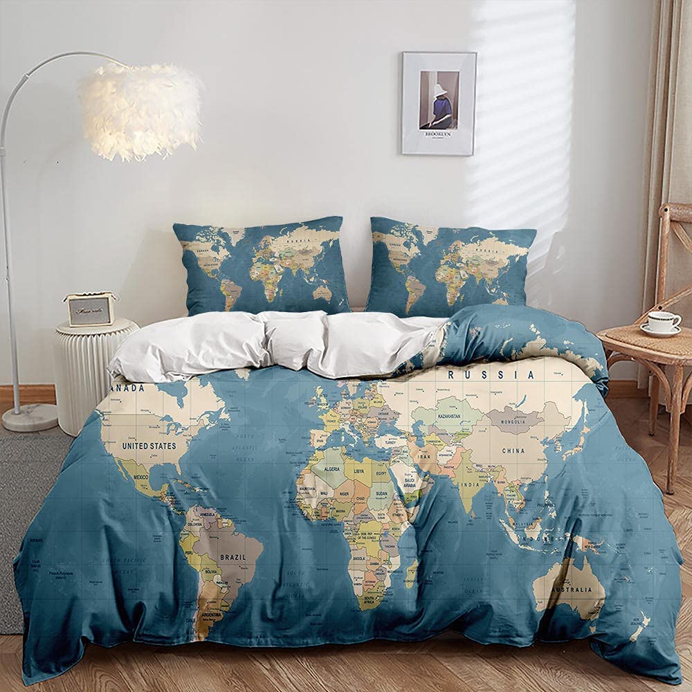 World Countries Single Duvet Cover, Reversible Colorful Map Quilt Cover with Pattern, Bedding Set Soft Microfibre with Zipper Closure, Washable Comforter Cover and Pillowcase, 135x200 cm, CGD17 — image 1
