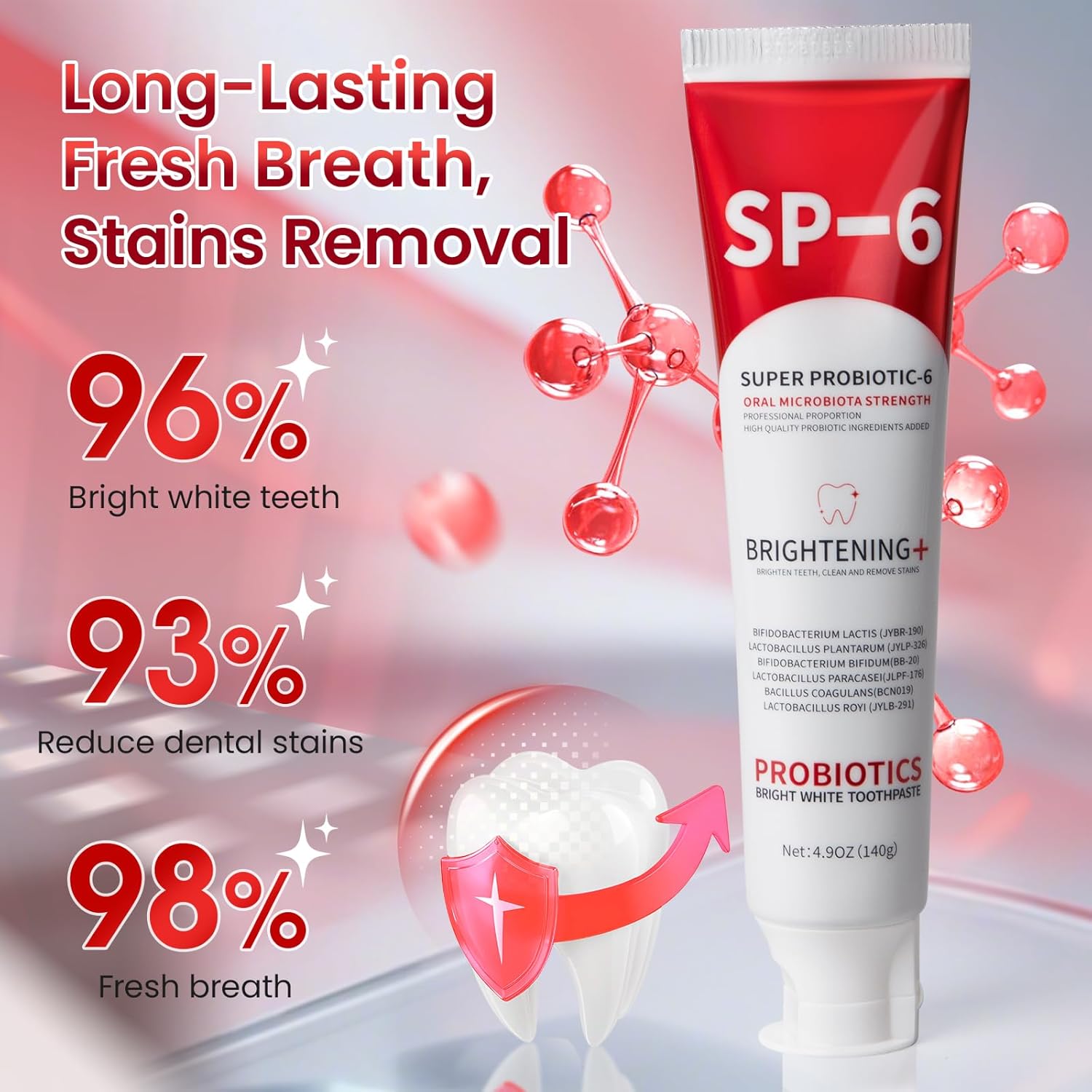 SP-6 Probiotic Whitening Toothpaste, SP-6 Probiotic Toothpaste, Enhanced Formula with 6 Probiotics for Teeth Whitening/Brightening, Enamel-Safe, Fluoride-Free, Fresh Mint Flavor, 4.9oz, 2Pack - Image 5