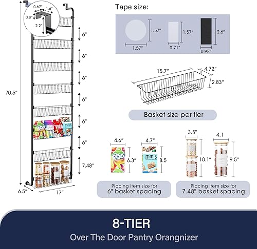 Miniatura 2 de Goovilla Organizador de despensa sobre la puerta, organización y almacenamiento de despensa de 8 niveles, estante de especias colgante de metal para