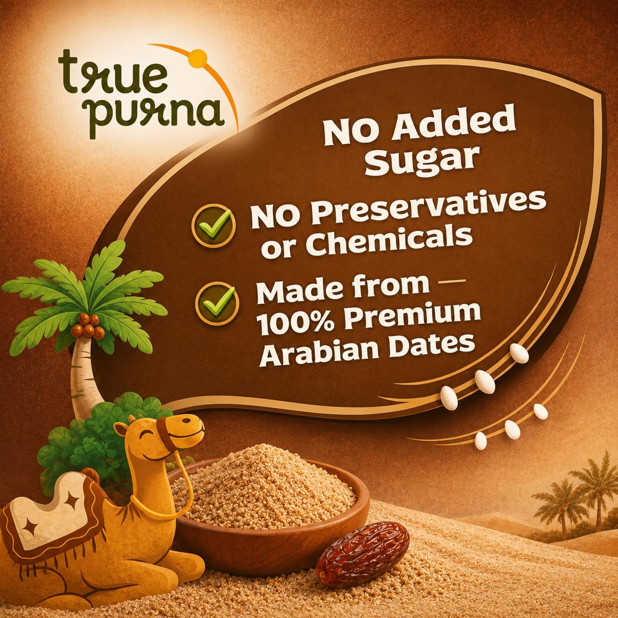 True-Purna Dates Powder 500g | Natural Sweetener Khajur Powder for Milk, Tea, Coffee & Baking | No Added Sugar | High Nutrition Mix (Pack of 2) 3