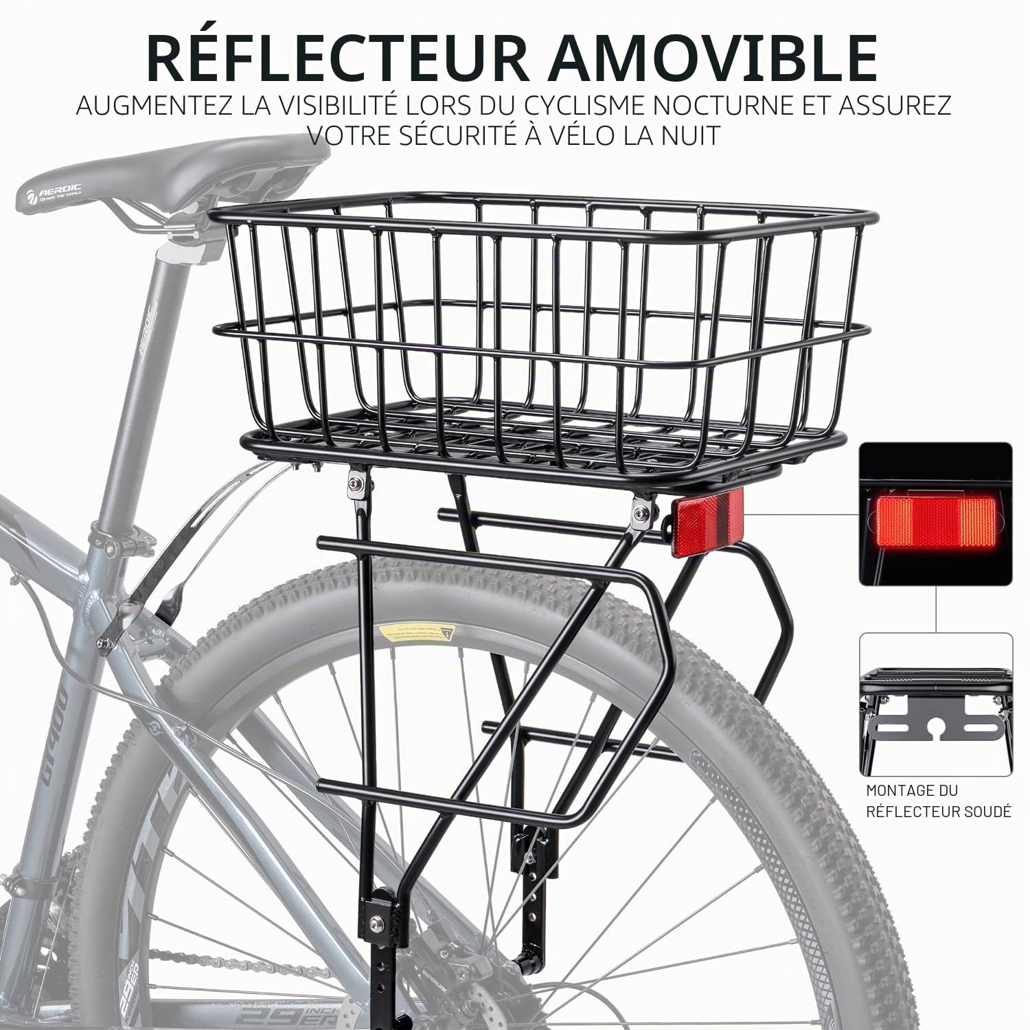 CXWXC Porte-Bagages arrière avec réflecteur pour VTT - Charge maximale : 27 kg - pour vélo de 26 à 29"