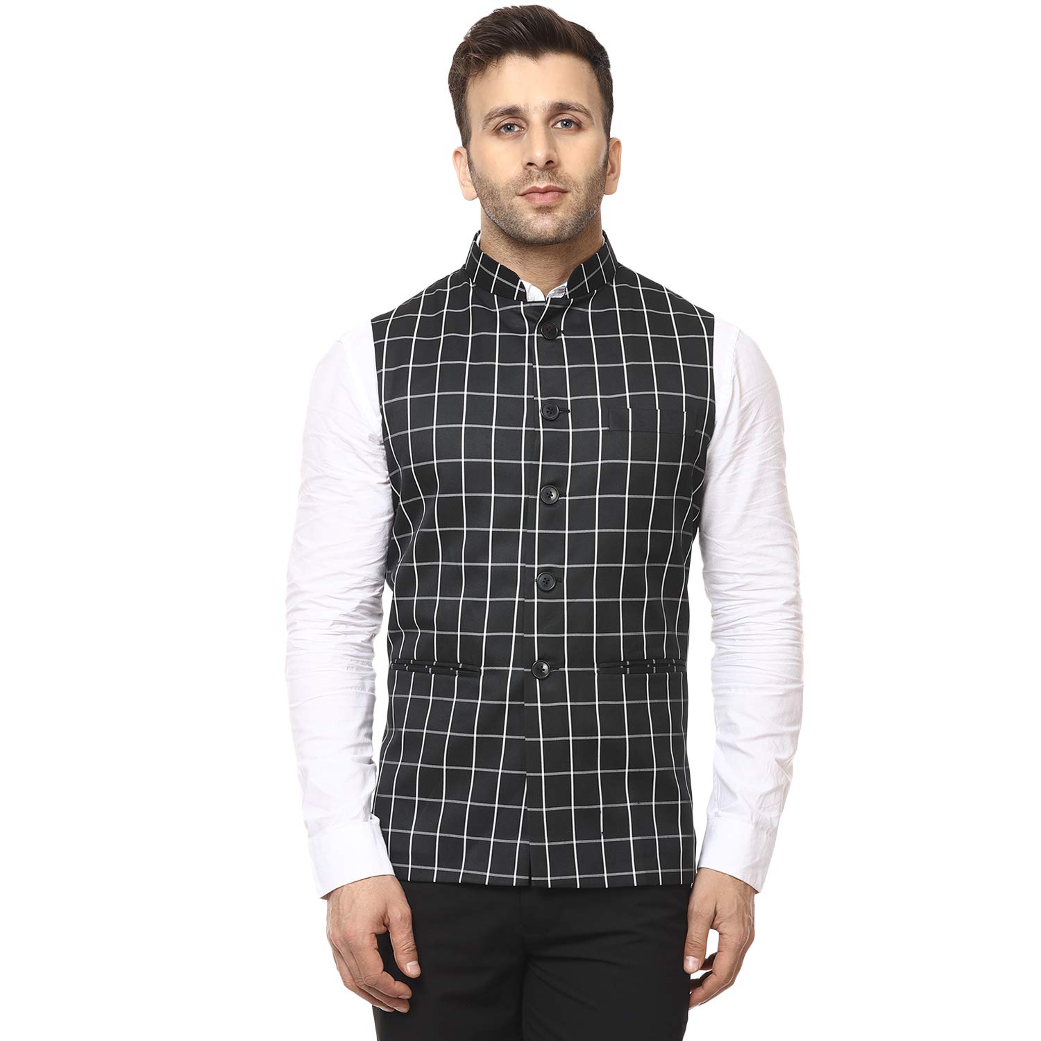 veera paridhaan Checkered Chinese Collar Sleeveless Cotton Poly Nehru Jacket-picture-15