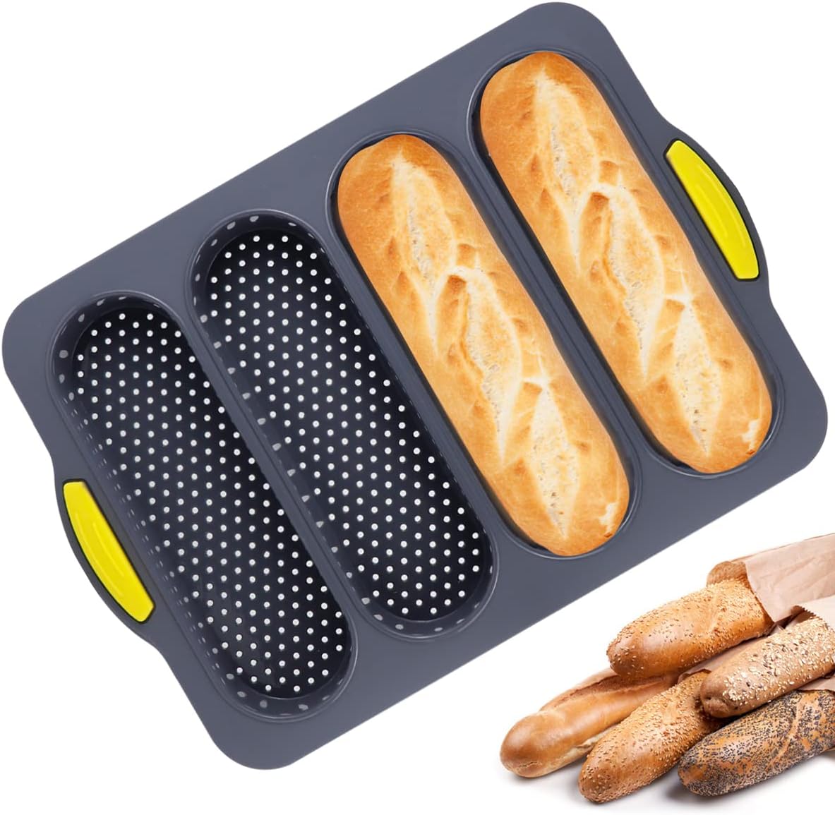 DOERDO Silicone French Baguettes Baking Mould Non-stick French Bread Baking Mould Silicone Loaf Pan for Home Restaurant
