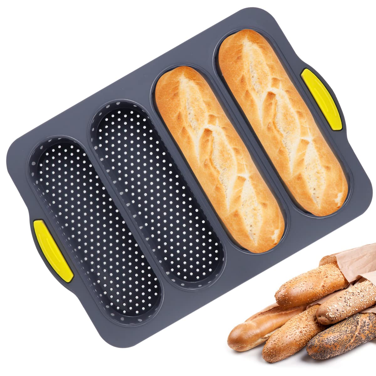 DOERDO Silicone French Baguettes Baking Mould Non-stick French Bread Baking Mould Silicone Loaf Pan for Home Restaurant