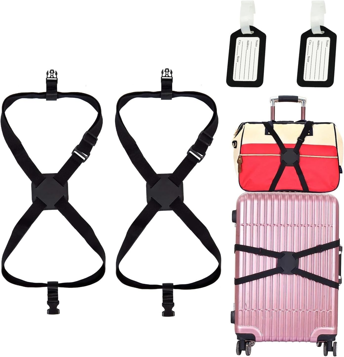 MUNSKTMUNSKT 2 Pcs Luggage Straps for Suitcases, Luggage Straps Bag Bungees for Add a Bag, Luggage Straps for Suitcases, Adjustable Luggage Belt