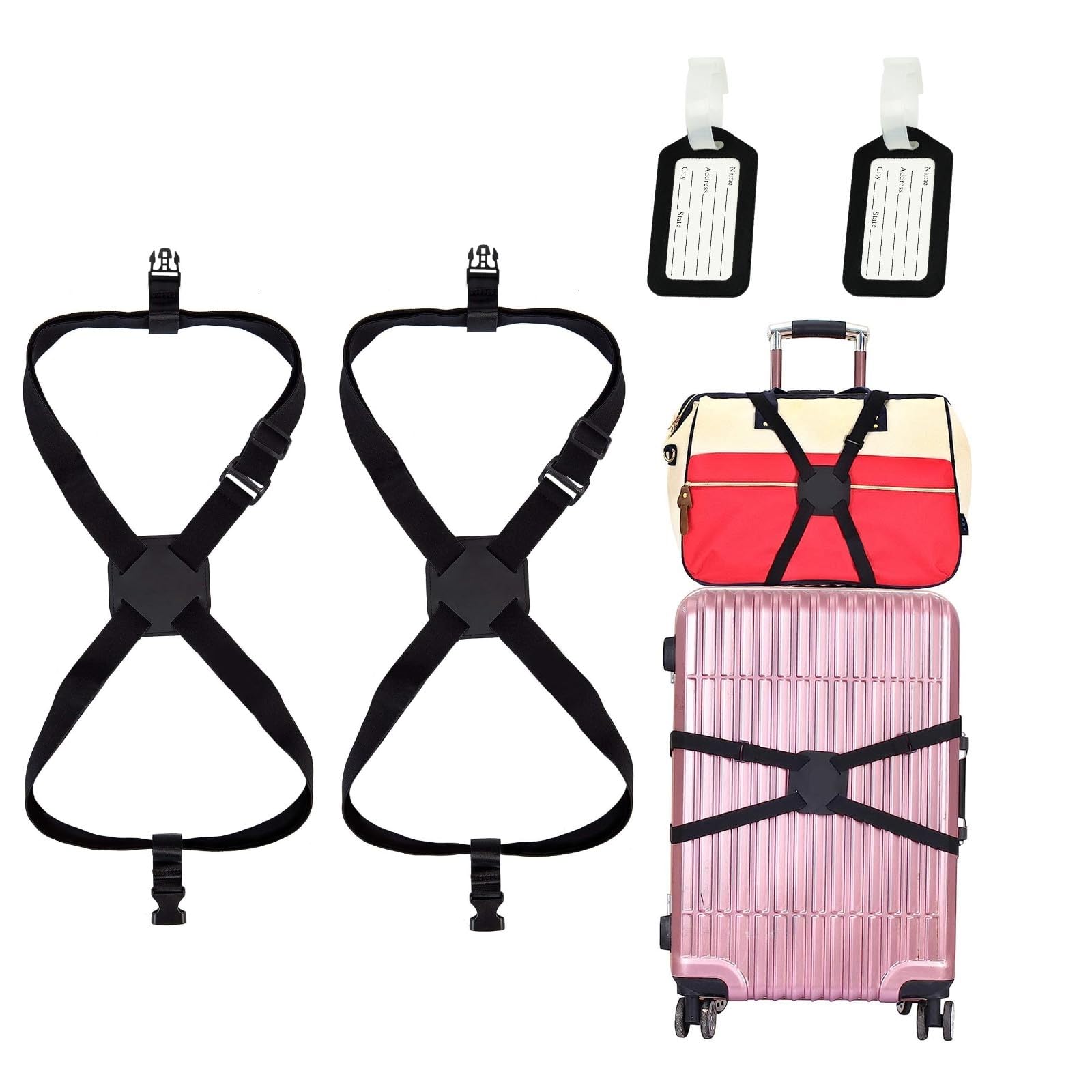 MUNSKTMUNSKT 2 Pcs Luggage Straps for Suitcases, Luggage Straps Bag Bungees for Add a Bag, Luggage Straps for Suitcases, Adjustable Luggage Belt
