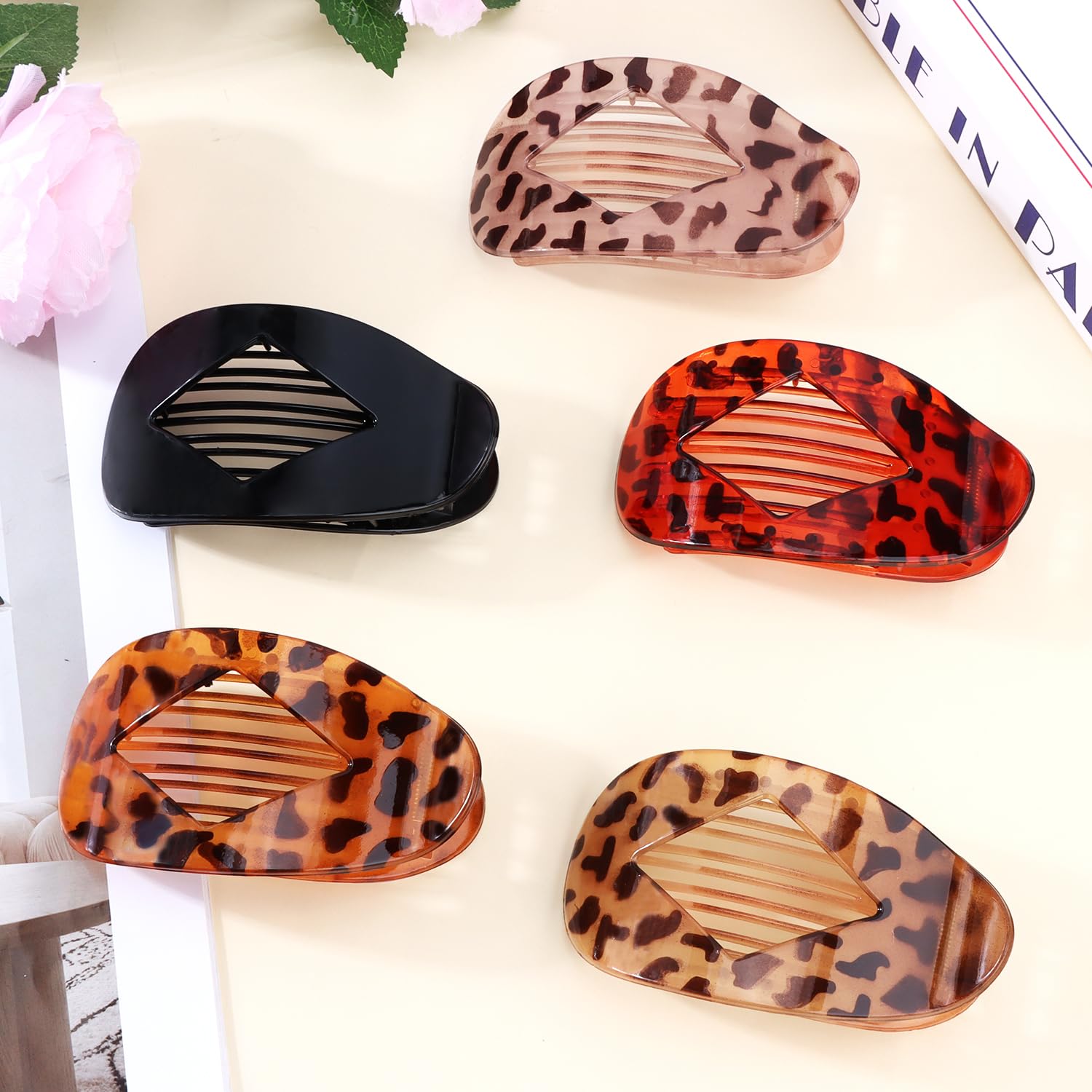 Flat Hair Clips Duckbill Large Claw Clips for Thick Medium Thin Hair 5Pcs Non Slip French Barrettes Accessories for Women Girls Oval Round Leopard Tortoise Shell - Image 7
