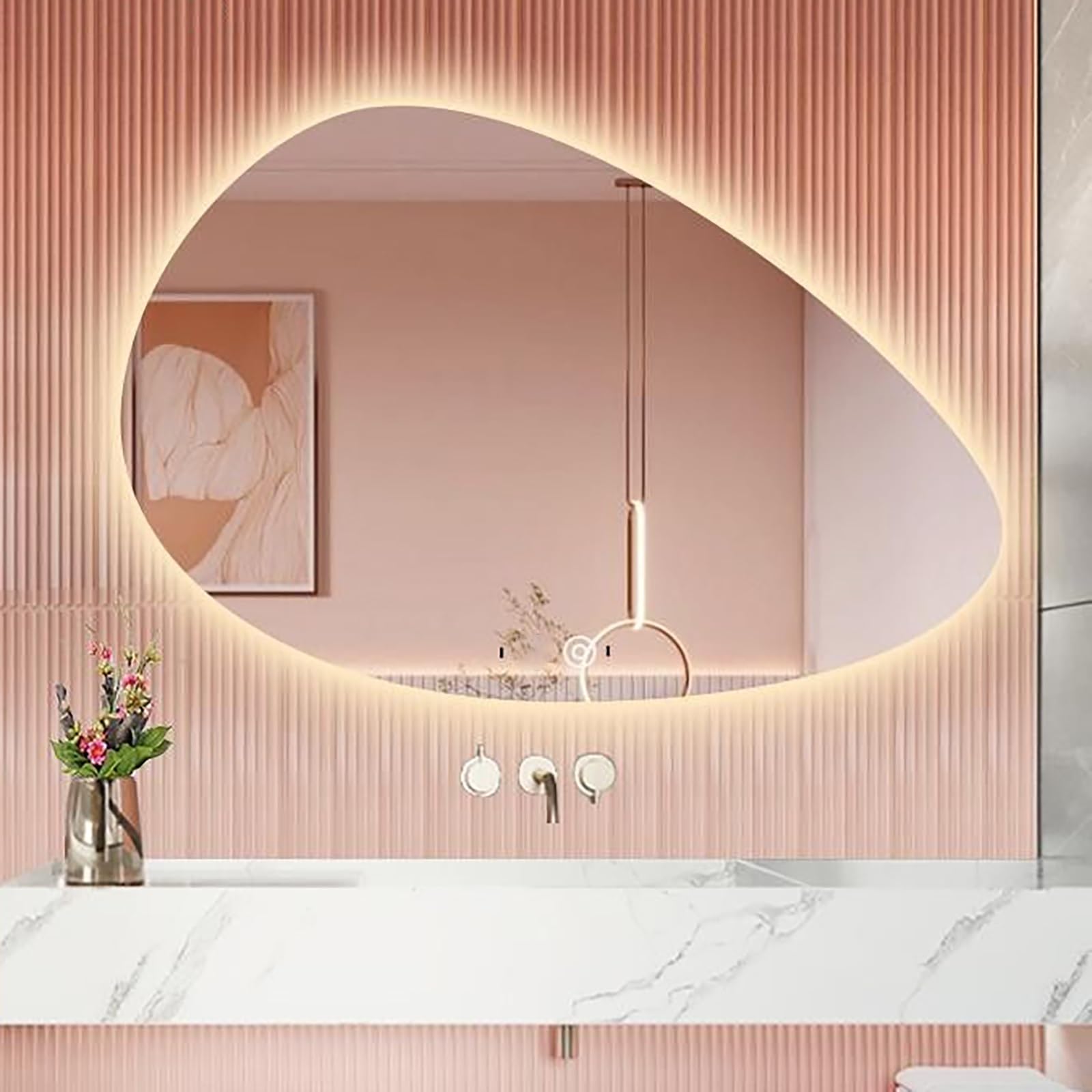 BKSXSOP Teardrop LED Mirror for Living Room & Bathroom, Frameless Decorative Wall Mirror, 50x70cm, 60x80cm, 70x90cm, 3 Color Lighting Dimmable Features
