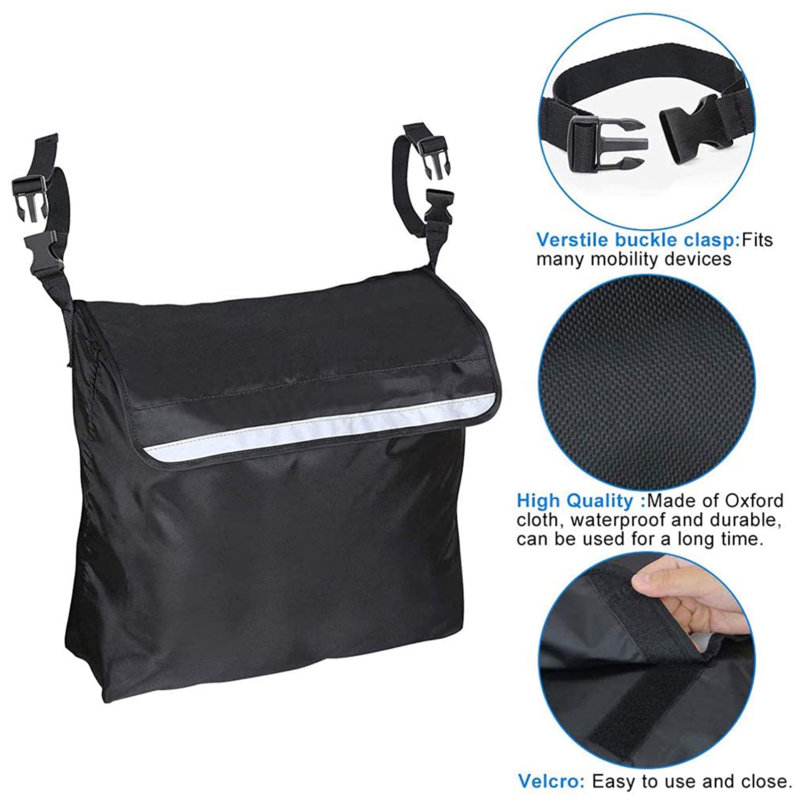 Bolsa Universal para Silla de Ruedas, Bolsa para Accesorios de Ayuda a la Movilidad para sillas de Ruedas con Tiras Reflectantes, Mochila Impermeable para Almacenamiento de sillas de Ruedas para per