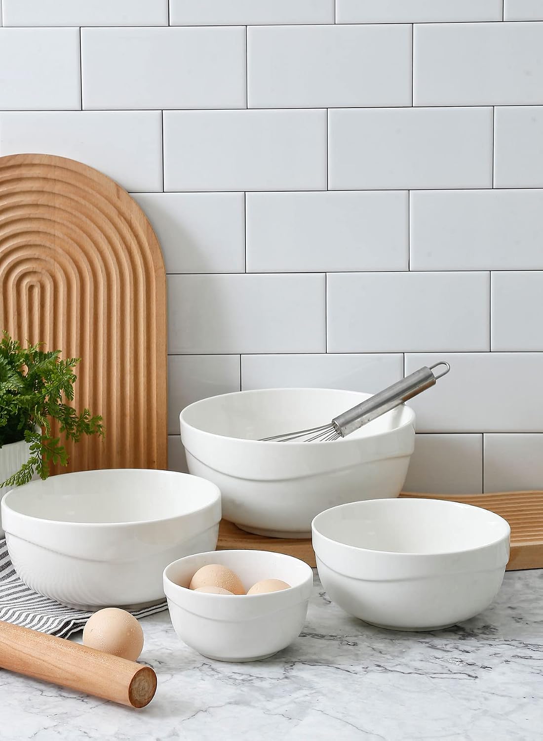 Onniyor Ceramic Serving Bowls Set, 60-40-25-10 oz Various Size Bowl Set for Serving, Prep Bowl Set, Versatile Mixing Bowls Set for Kitchen, with Thick and Non-slip Edge, Set of 4, White