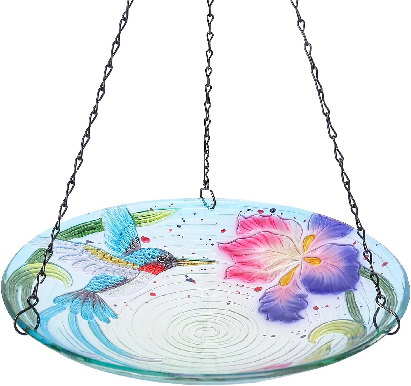 MUMTOP Hanging Bird Baths for Outdoors - Glass Bird Bath, 12 Inch Hanging Bird Bath Bird Feeder Bowl for Outside, Garden, Lawn Yard Decor