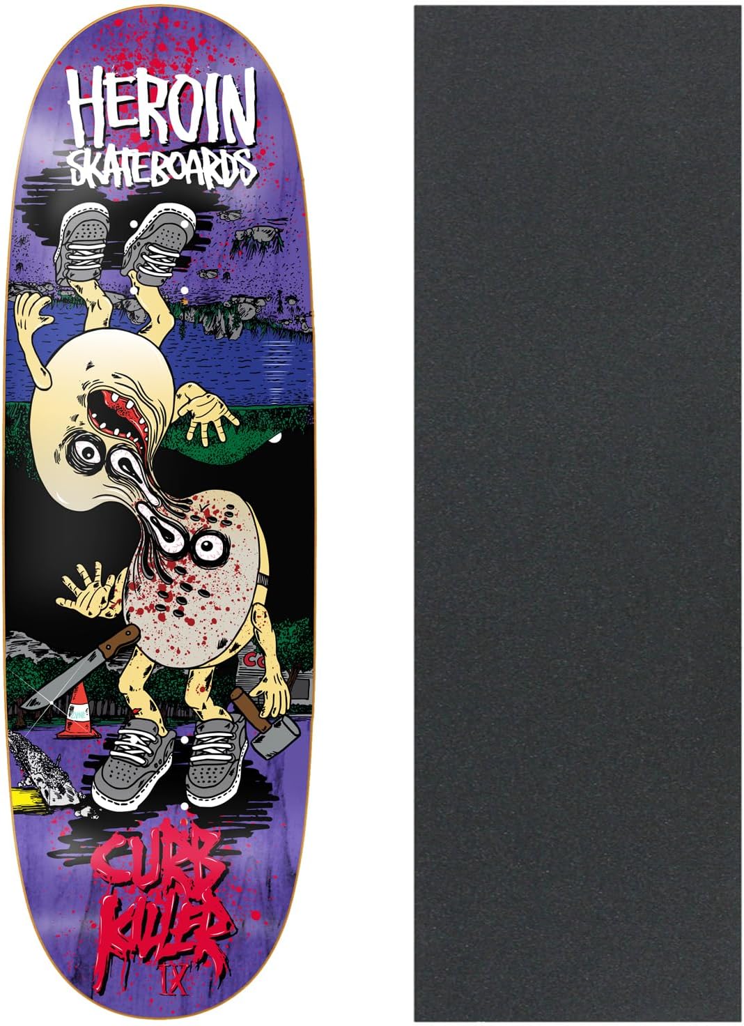 Heroin Skateboard Deck Curb Killer 9 Merged (Assorted) 10" x 32.5" with Grip