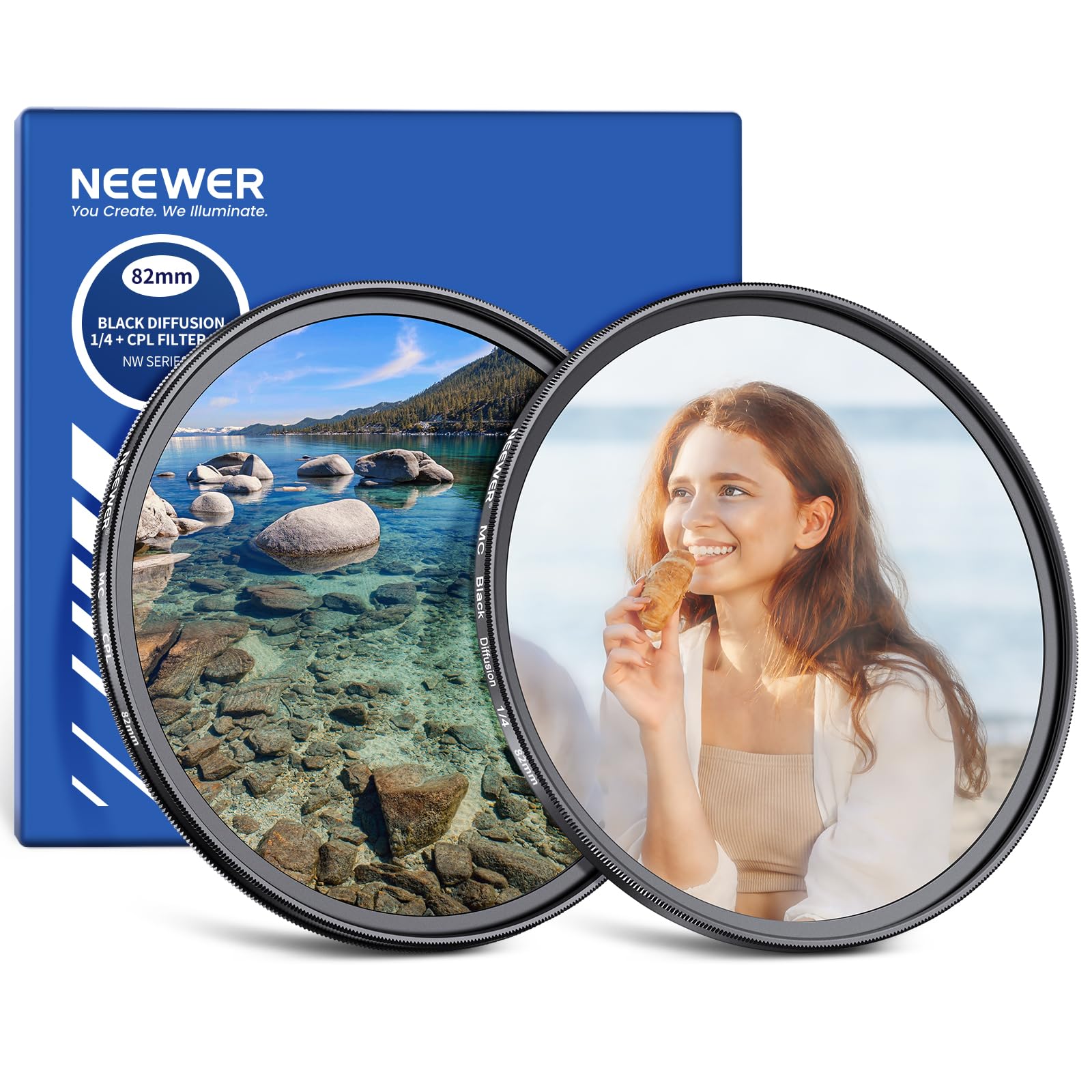 NEEWER 82mm CPL + Black Diffusion 1/4 Filter Set (2 Pack), Multicoated Optical Glass Circular Polarizing & Dreamy Soft Cinematic Effect Filter for Camera Lens