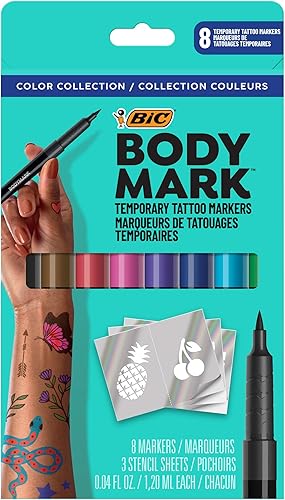 BodyMark by BIC marcador temporal de tatuaje seguro para la piel punta de cepillo flexible de larga duraciĂłn colores surtidos paquete de 8 BodyMark by BIC marcador temporal de tatuaje seguro para la piel punta de cepillo flexible de larga duraciĂłn colores surtidos paquete de 8