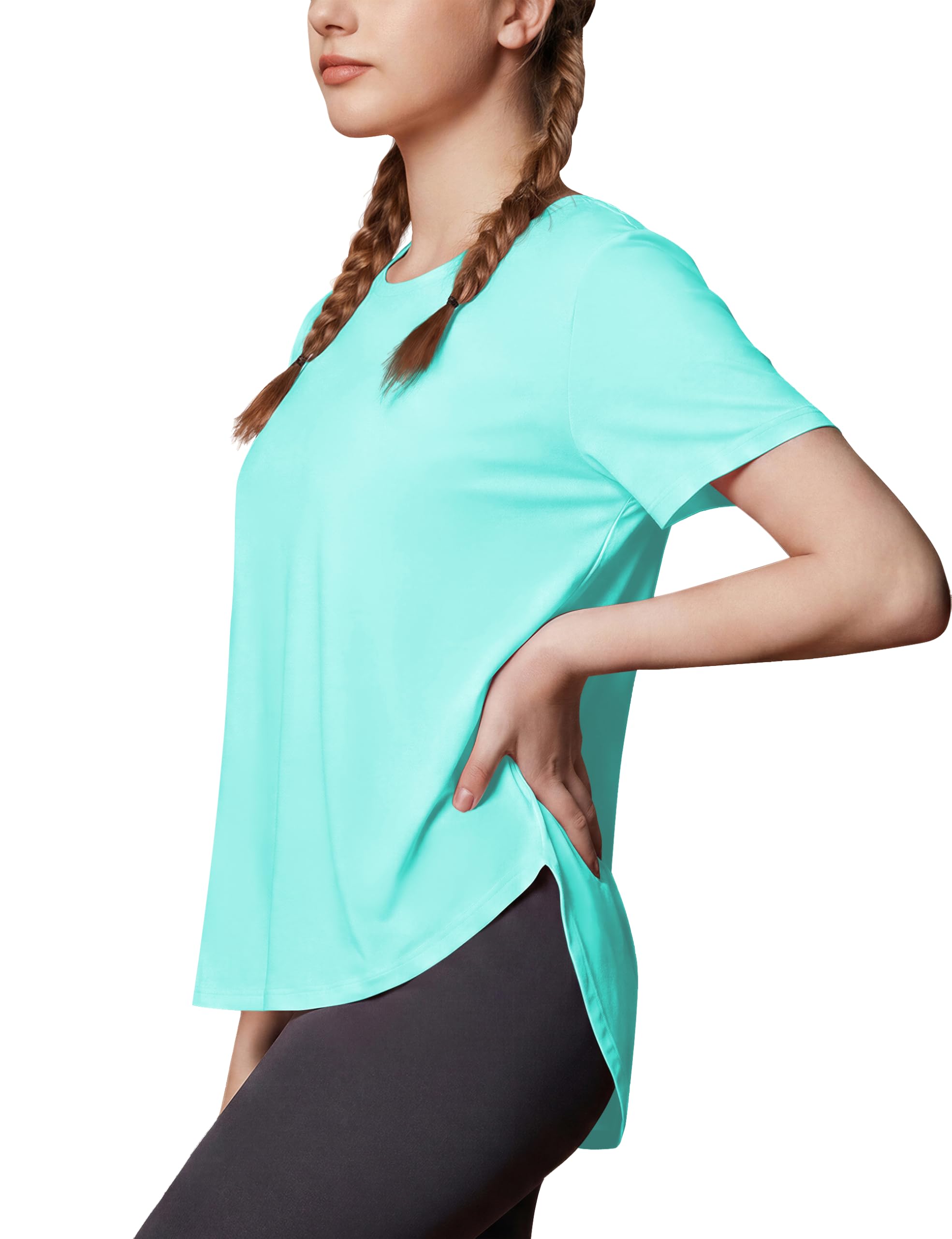 MAGCOMSEN Sportshirt Damen UV Shirt Kurzarm Locker Sport Fitness Laufshirt Wandershirt Yoga UPF 50+ Atmungsaktiv Leicht