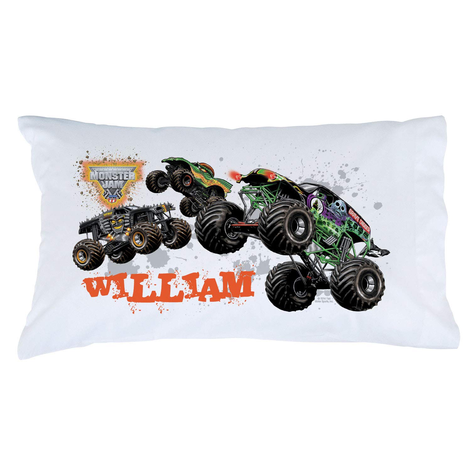 Personalized Monster Jam Pillowcase, Start Your Engines on White Cover, Official Licensed Product, 20x31, STD/Queen