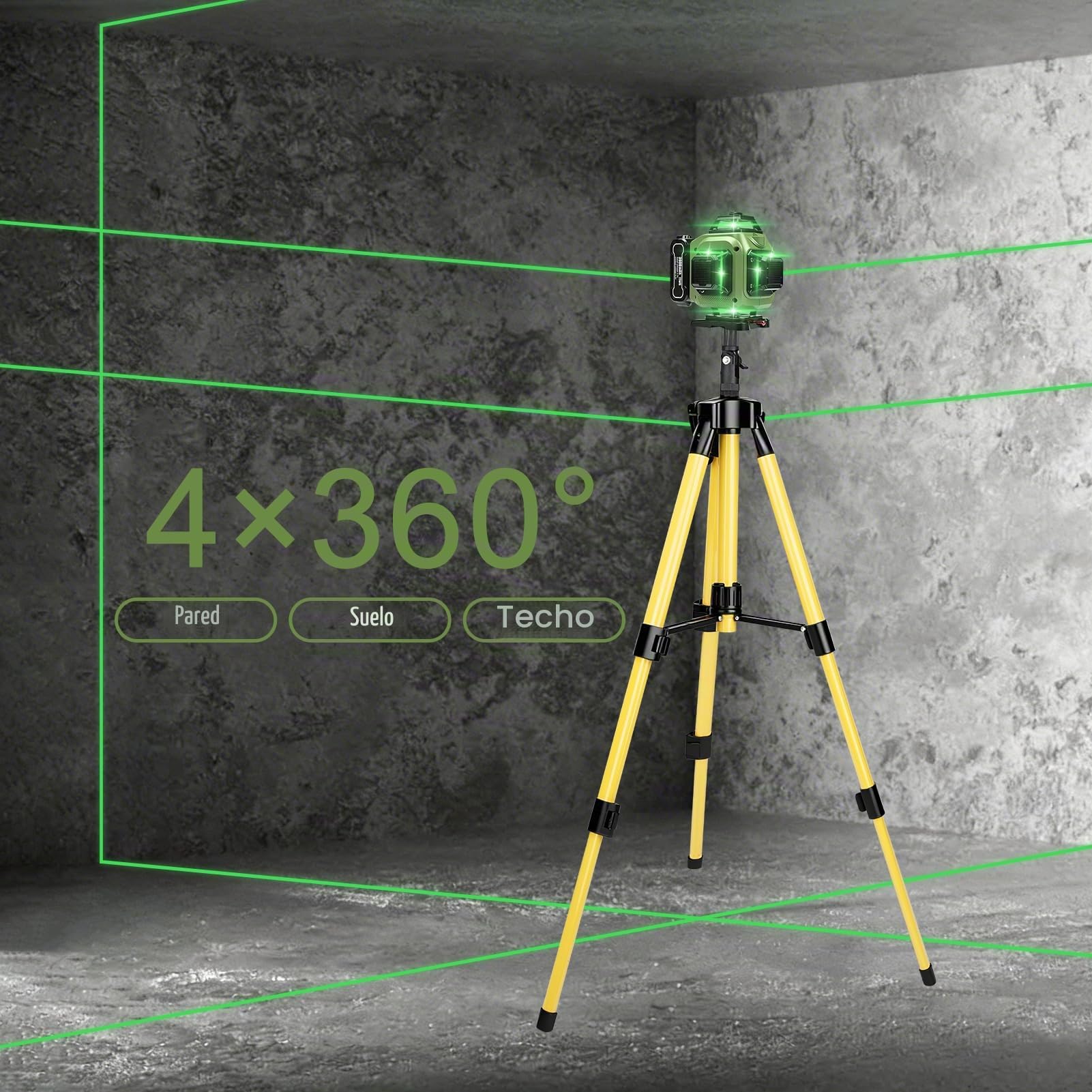 Nivel Laser Autonivelante, 4D 16 Líneas Nivel Laser Verde Con TríPode, Digital Niveles LáSer Con 3 x 3600 Mah BateríA 2 x 360 Horizontal Y 2 x 360 Verticales, Control Remoto/App, Montaje En Pared