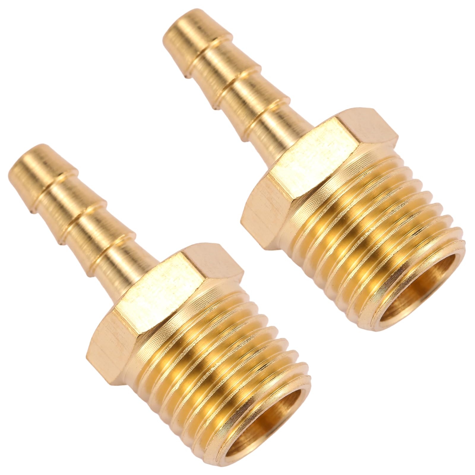 2 Pack Brass Hose Fitting, Adapter, 3/16" Barb x 1/4" NPT Male Pipe