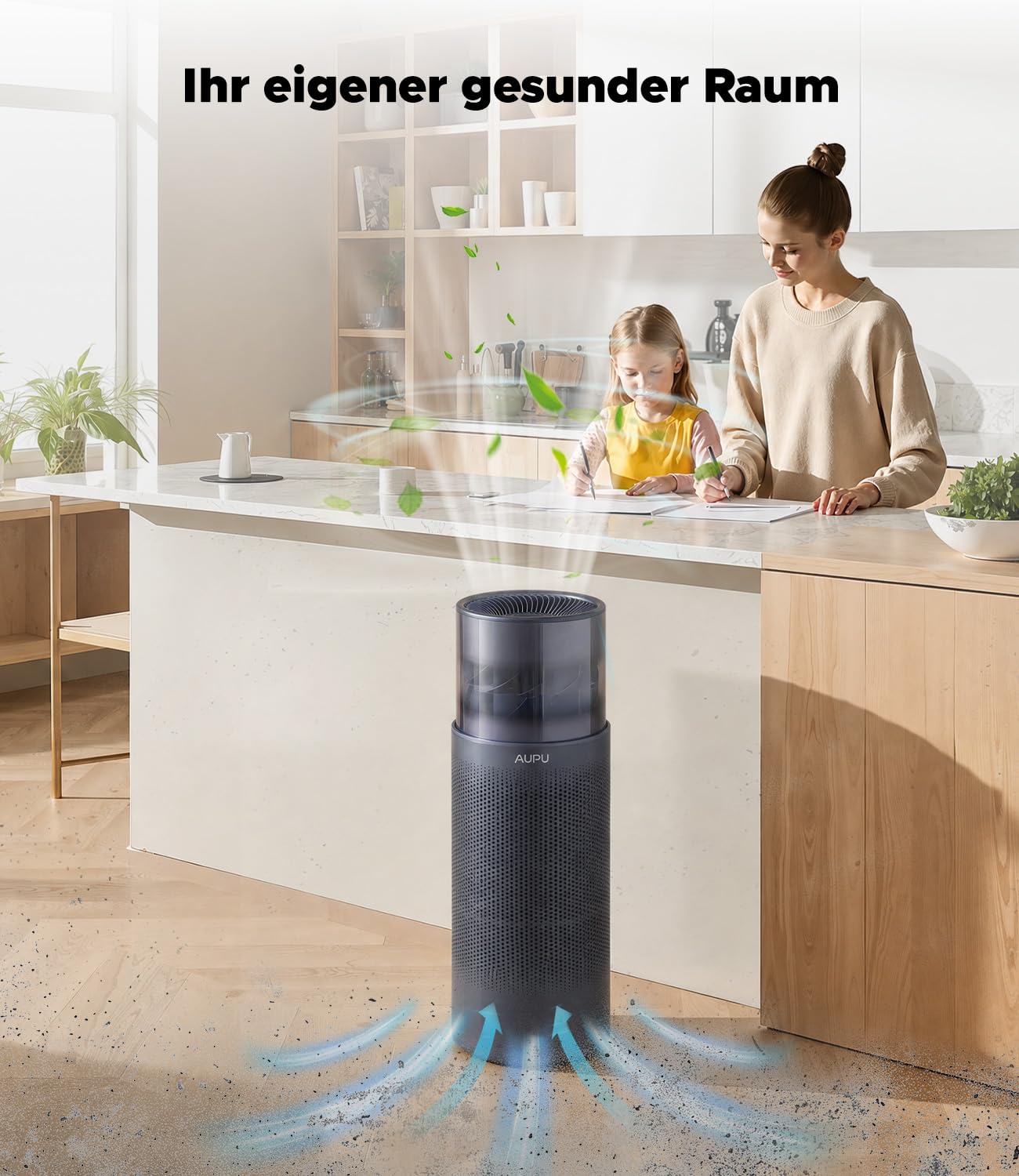 AUPU Purificador de aire 2 en 1 y humidificador evaporativo – Certificado de seguridad, 5 niveles de soplado, recarga superior y gran volumen de depósito de agua, filtro HEPA verdadero para mascotas