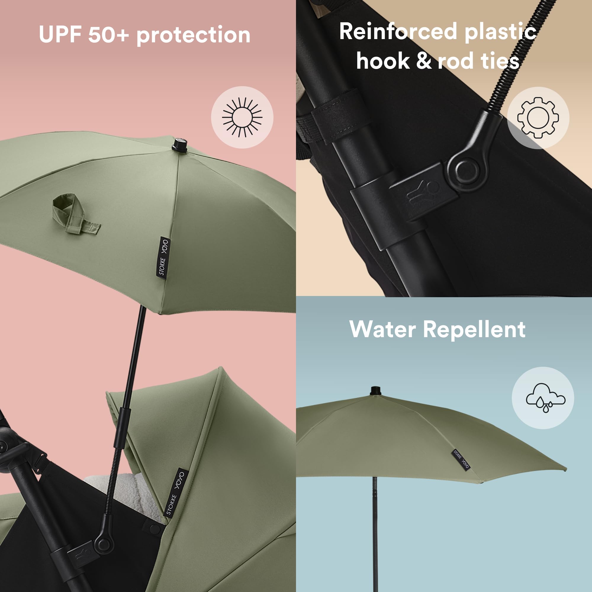 Stokke YOYO Parasol, Olive, UPF 50+ Protection, Enhanced Opacity, Use on YOYO Stroller with 0+ Newborn Pack - Image 3