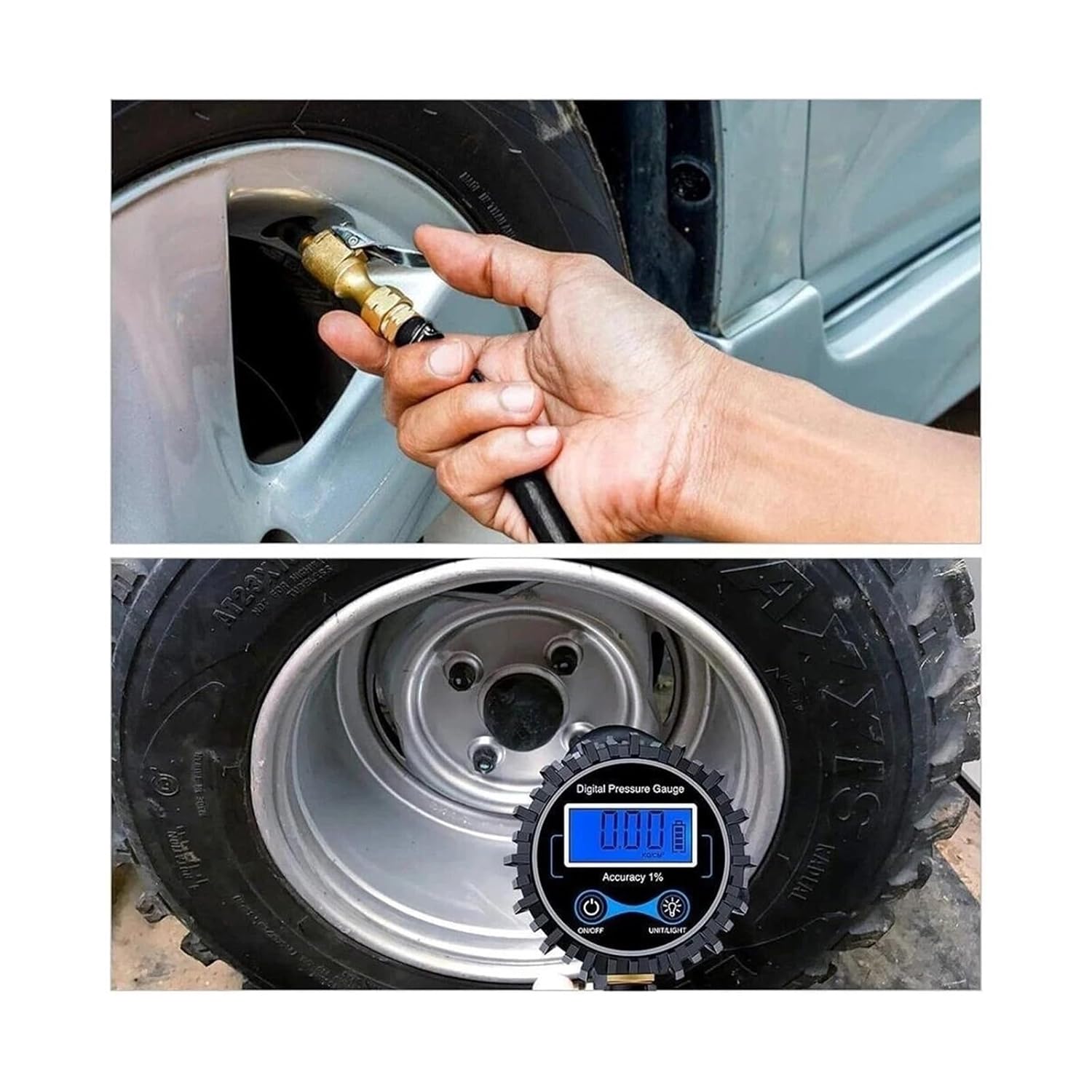 TPMS Digital Tire Pressure Inflator Gauge Aluminum Alloy Tire Pressure Gauge Air Line Clip-on Tyre Pump for Motorcycle Bicycle Precise