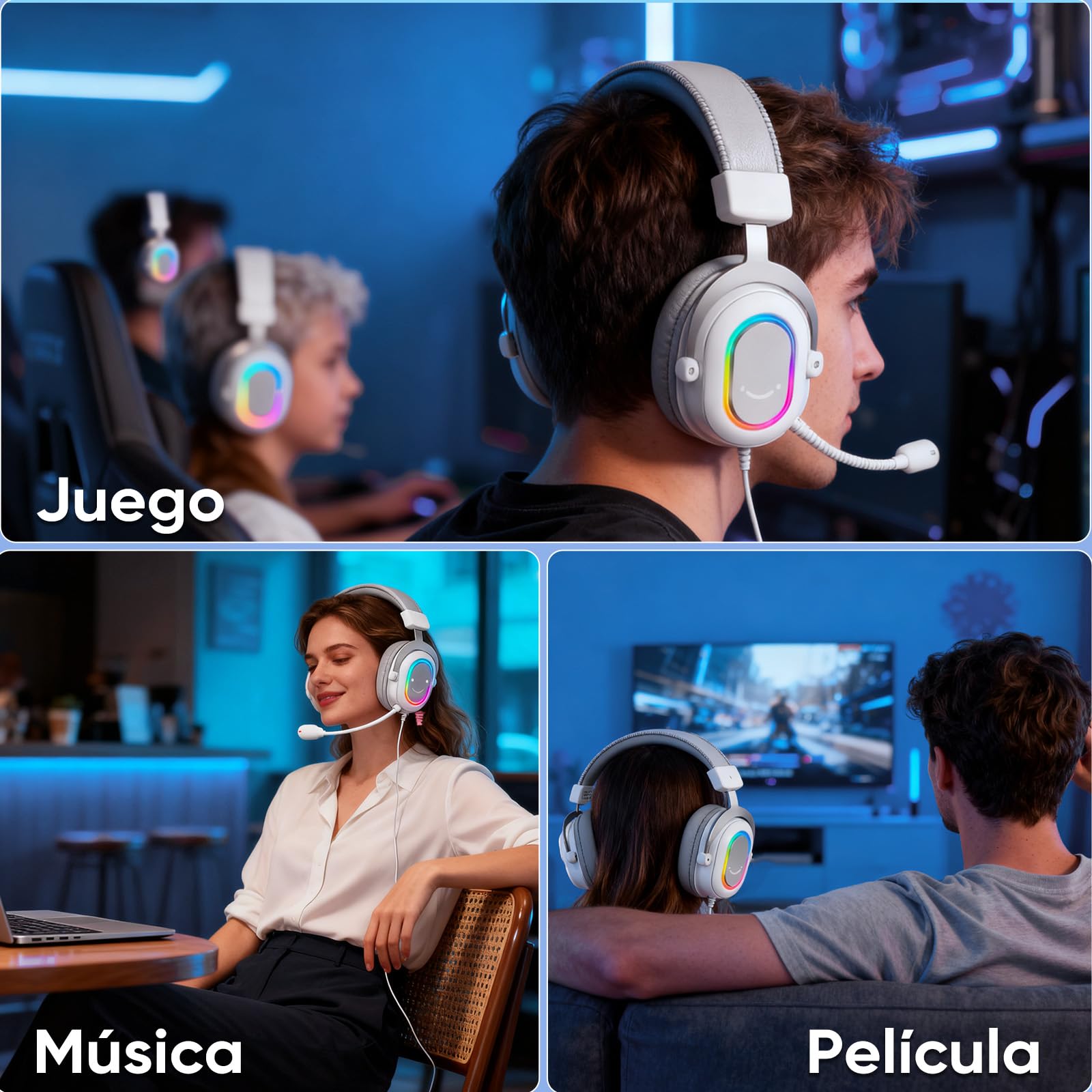 FIFINE Auriculares con Cable y Microfono, RGB Auriculares Gaming PC PS4 PS5 con 7.1 Sonido Envolvente, con 3 Modo EQ, RGB, Almohadillas Blandas para Los Oídos