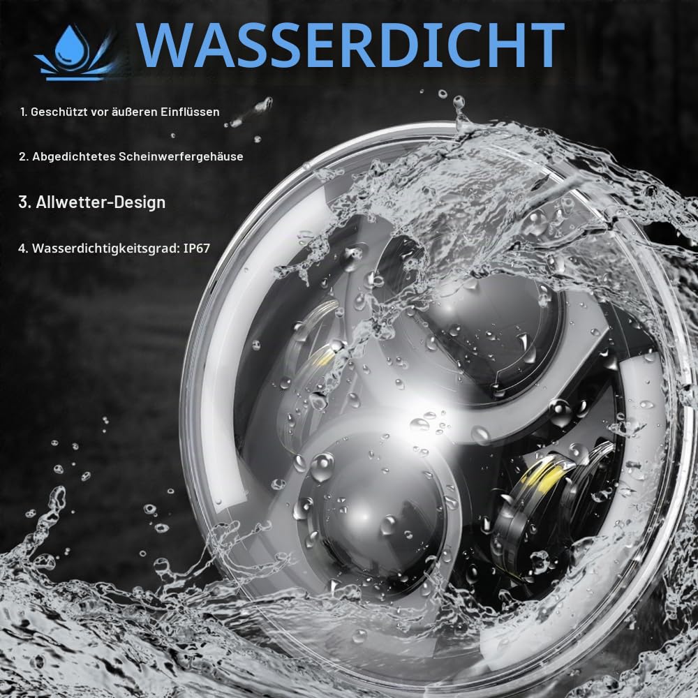 DREAMIZER 7 Zoll LED Motorrad Scheinwerfer E-geprüft mit weißem Tagfahrlicht Angel Eye Bernstein Blinker Kompatibel mit Harley Road King Street Glide Softail Electra Glide J-eep Wrangler JK TJ