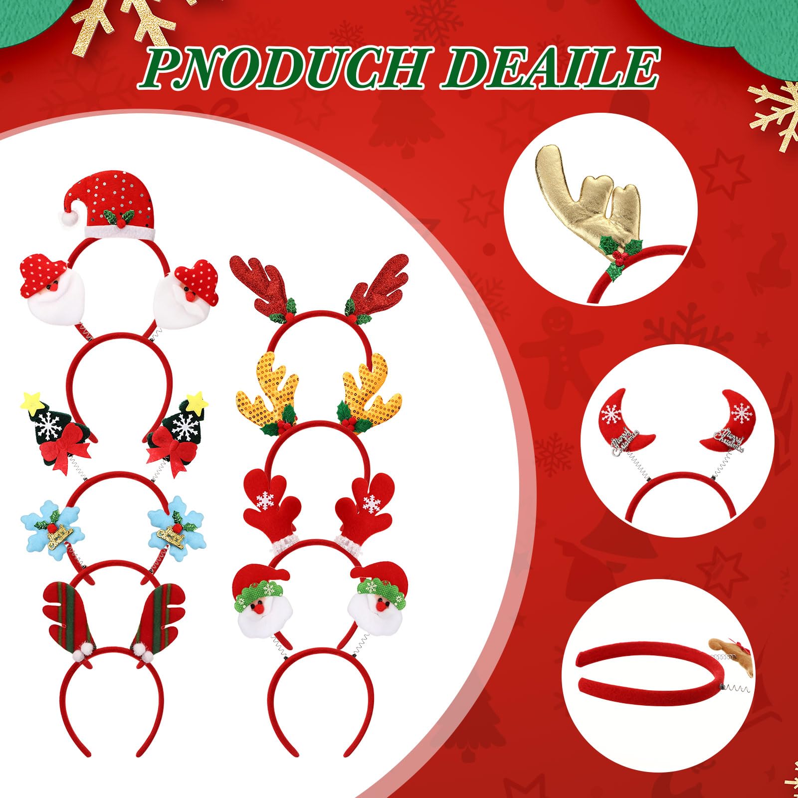 Giegxin Lot de 48 bandeaux de Noël pour les vacances, serre-tête en bois de renne, serre-tête de Père Noël, étoiles, sapin de Noël, chapeau de Noël pour femme, accessoires de fête de Noël