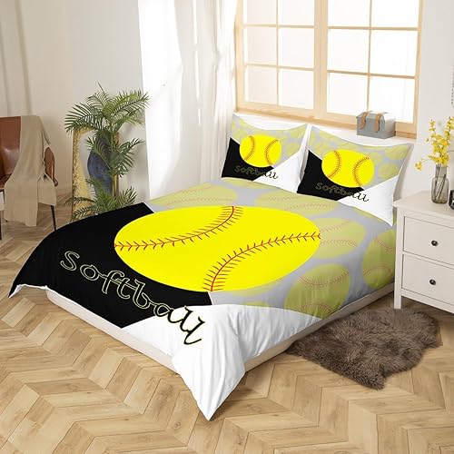 Miniatura 2 de Juego de ropa de cama de softbol para niñas y niños, tamaño individual, juego de funda de edredón con temática deportiva, regalo decorativo para