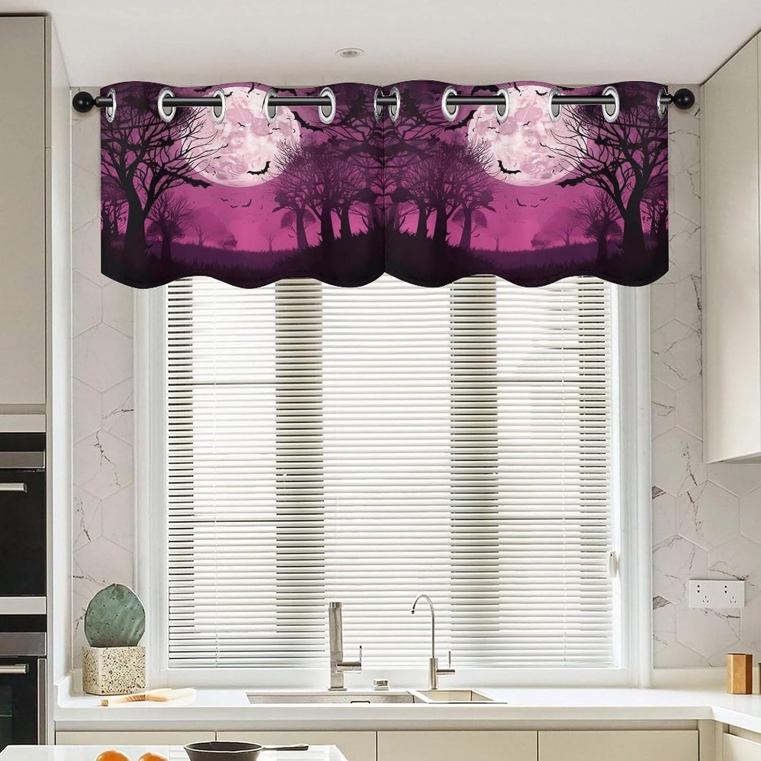 Purple Moon2 2 Pack Valance Curtains Window Treatments. Adjustable Curtain with Rod Pocket.Cafe Curtains is Half Curtains for Privacy Decorative 52x18.1 Inch.